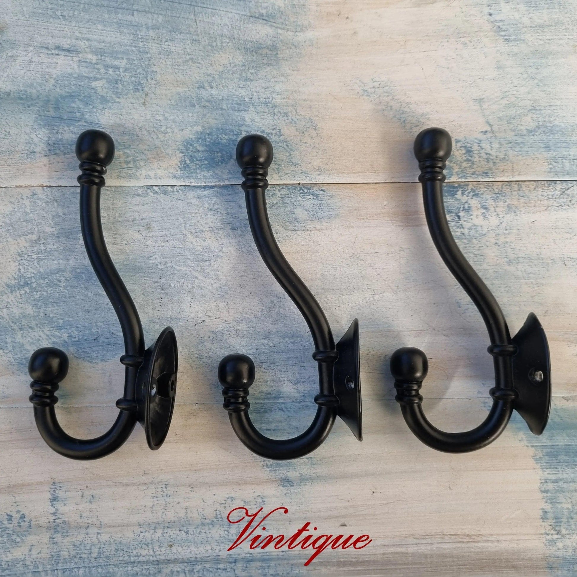 Metal BALL elegant double prong Black Coat hook 130mm long-Vintique Concepts