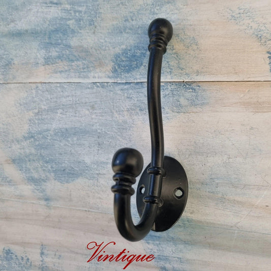 Metal BALL elegant double prong Black Coat hook 130mm long-Vintique Concepts