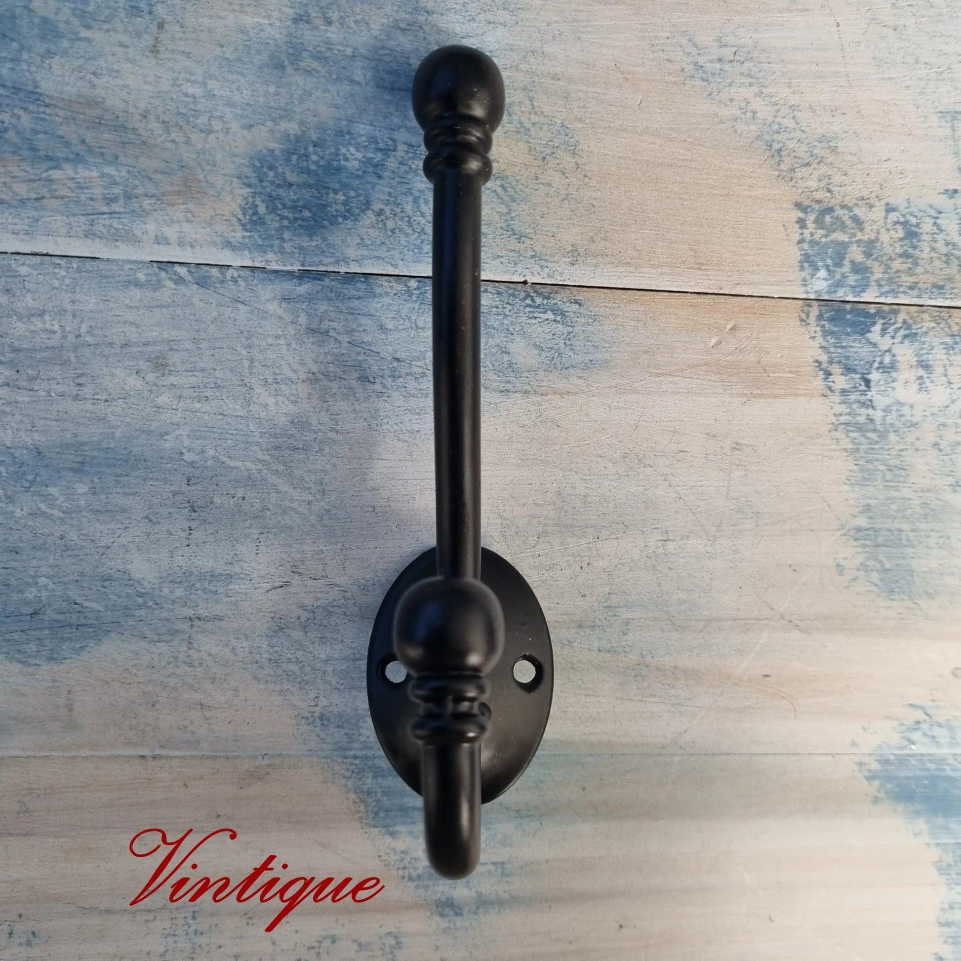 Metal BALL elegant double prong Black Coat hook 130mm long-Vintique Concepts