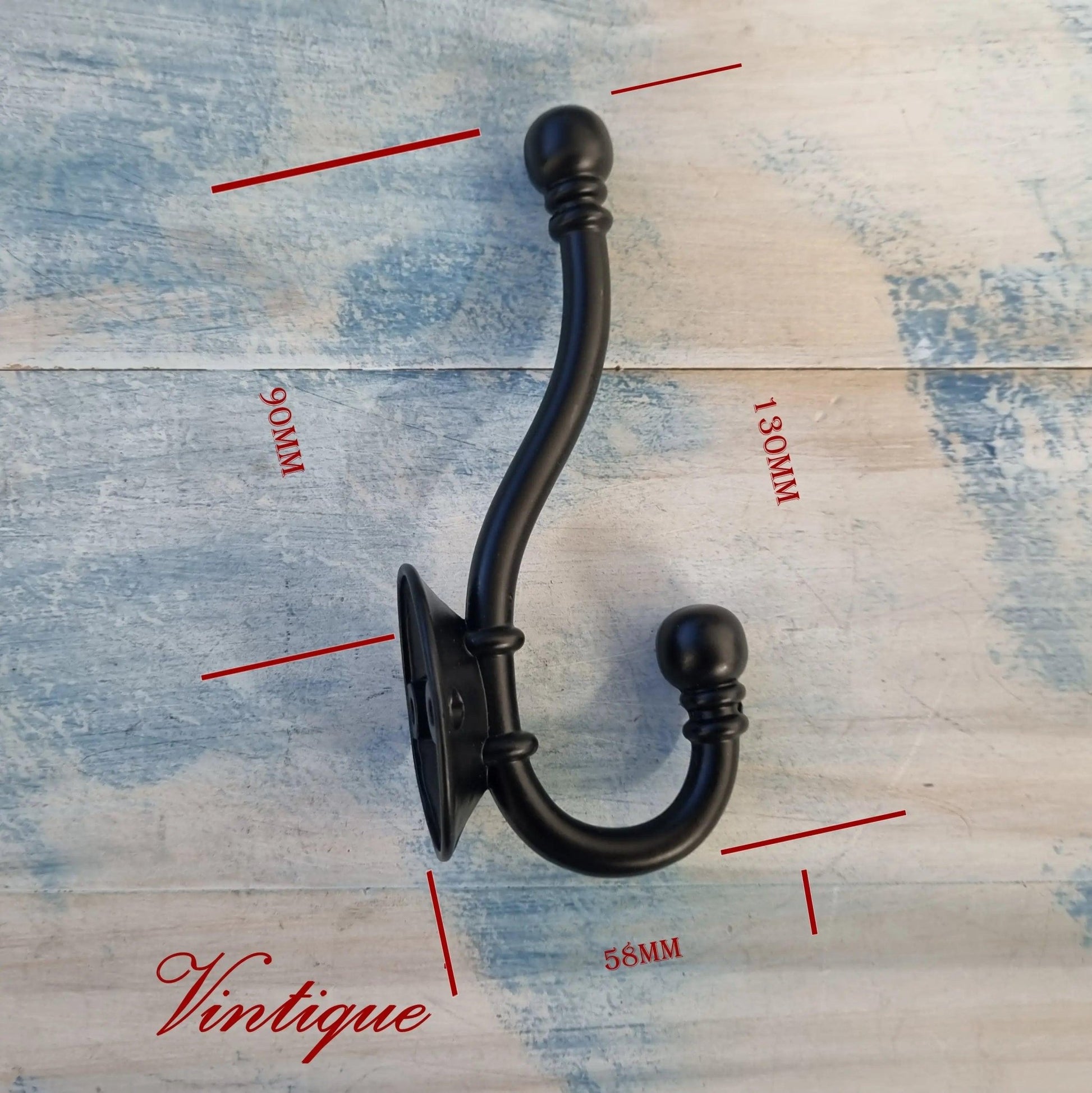 Metal BALL elegant double prong Black Coat hook 130mm long-Vintique Concepts