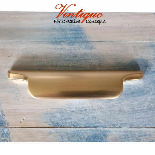 Modern heavy duty Lip Pull Cabinet Handle Satin Gold 140mm x 23mm-Vintique Concepts