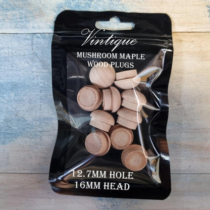 Mushroom Wood Plugs -Maple 9.5mm, 12.7mm & 19mm-Vintique Concepts