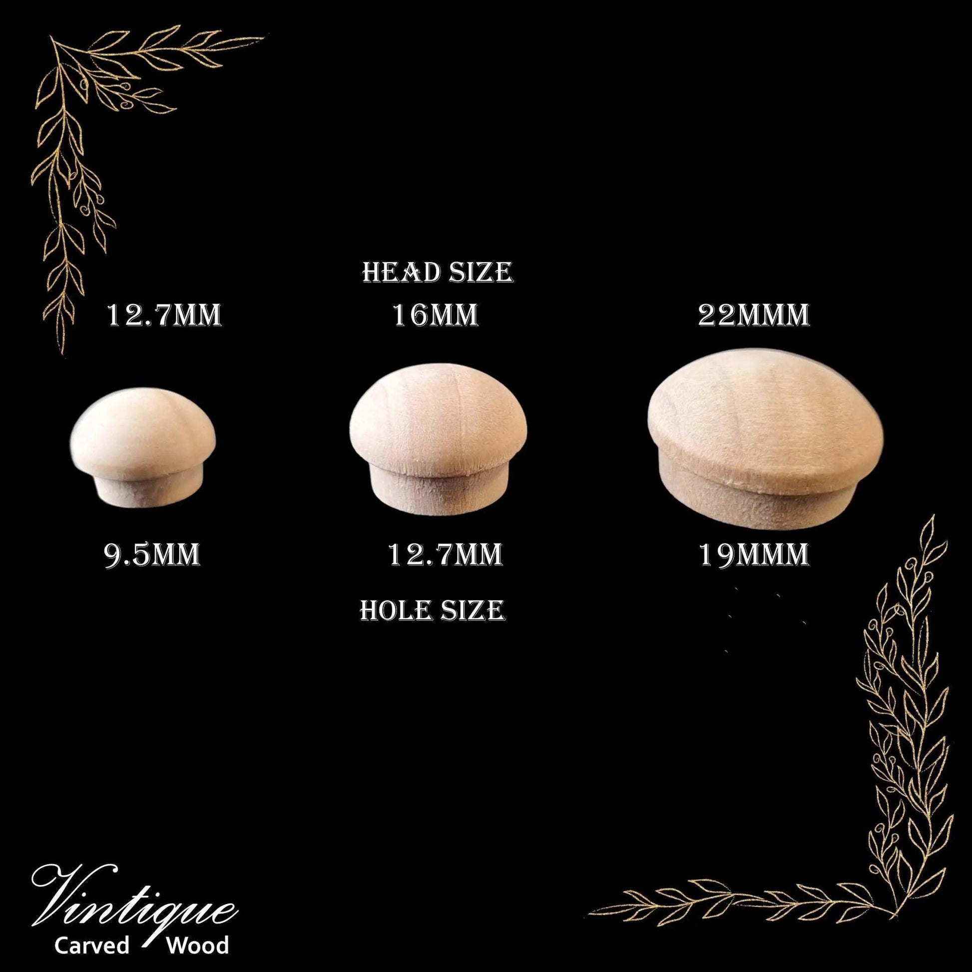 Mushroom Wood Plugs -Maple 9.5mm, 12.7mm & 19mm-Vintique Concepts