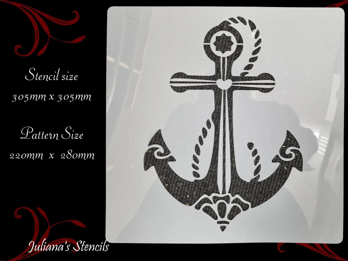 Nautical Anchor with Ring & heart Furniture & wall  Paint Stencil 305 x 305mm-Vintique Concepts