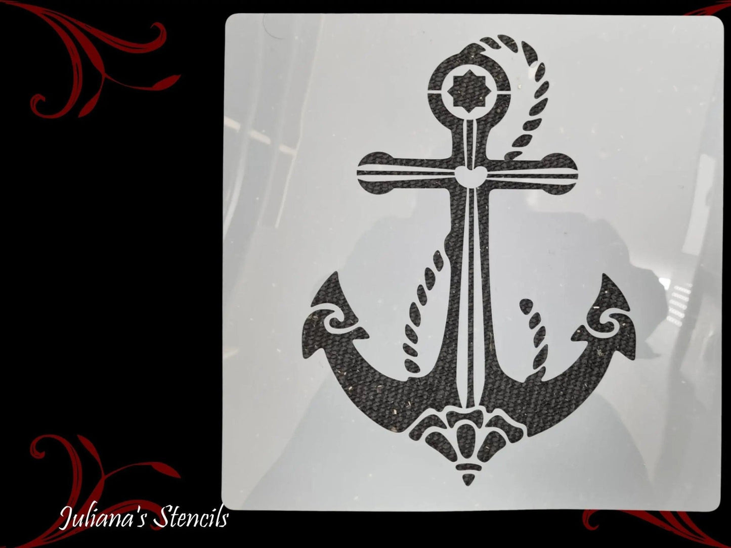Nautical Anchor with Ring & heart Furniture & wall  Paint Stencil 305 x 305mm-Vintique Concepts