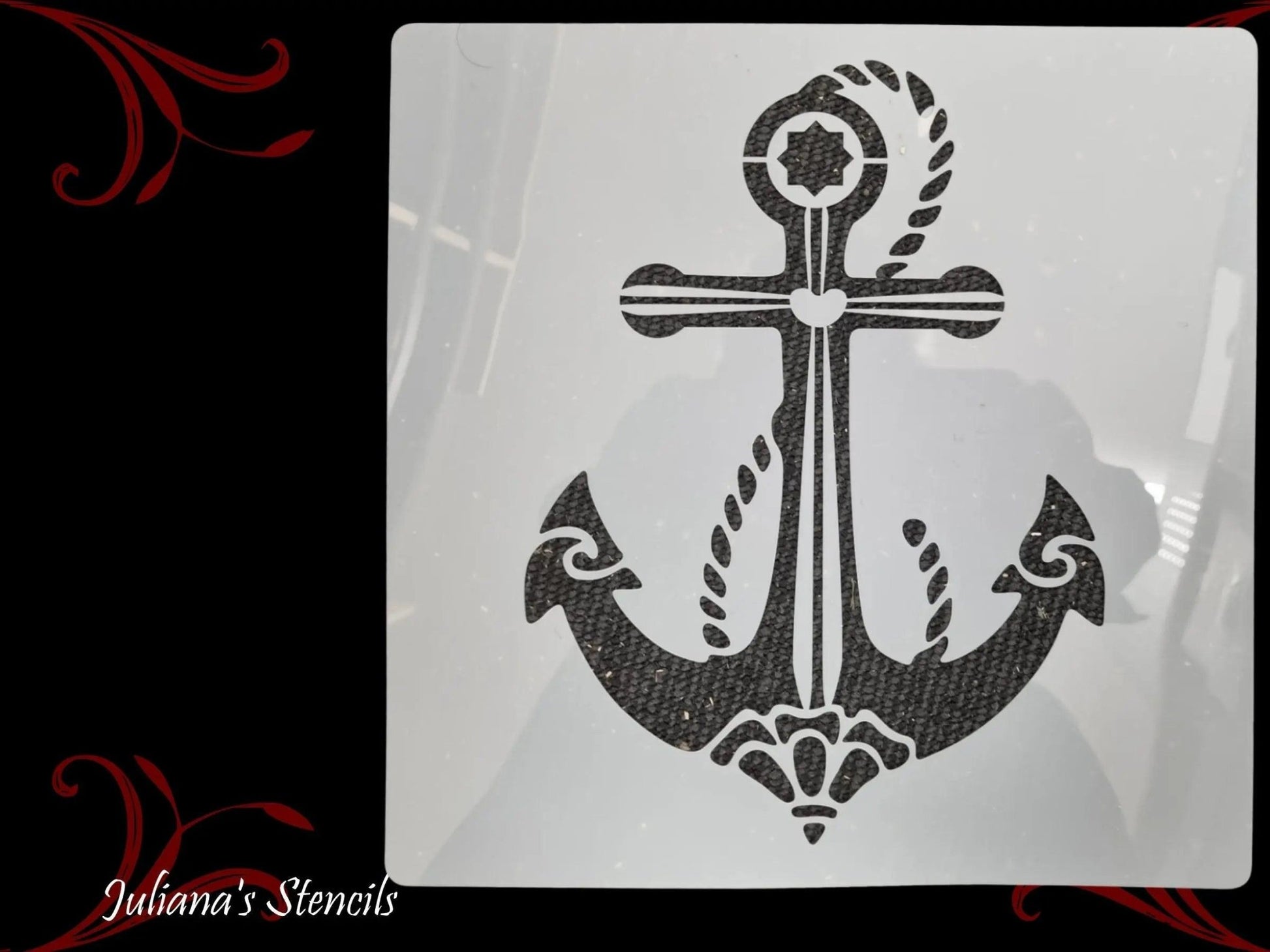 Nautical Anchor with Ring & heart Furniture & wall  Paint Stencil 305 x 305mm-Vintique Concepts