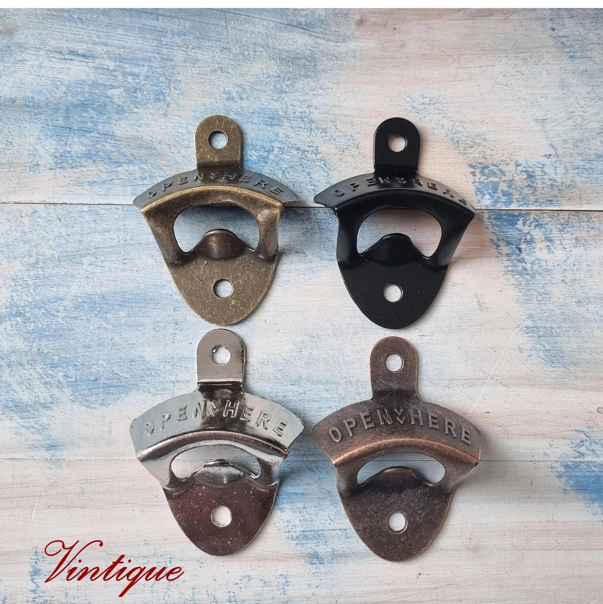 OPEN HERE- BLACK Wall Mounted Vintage Bottle opener for beer bottles etc-Vintique Concepts