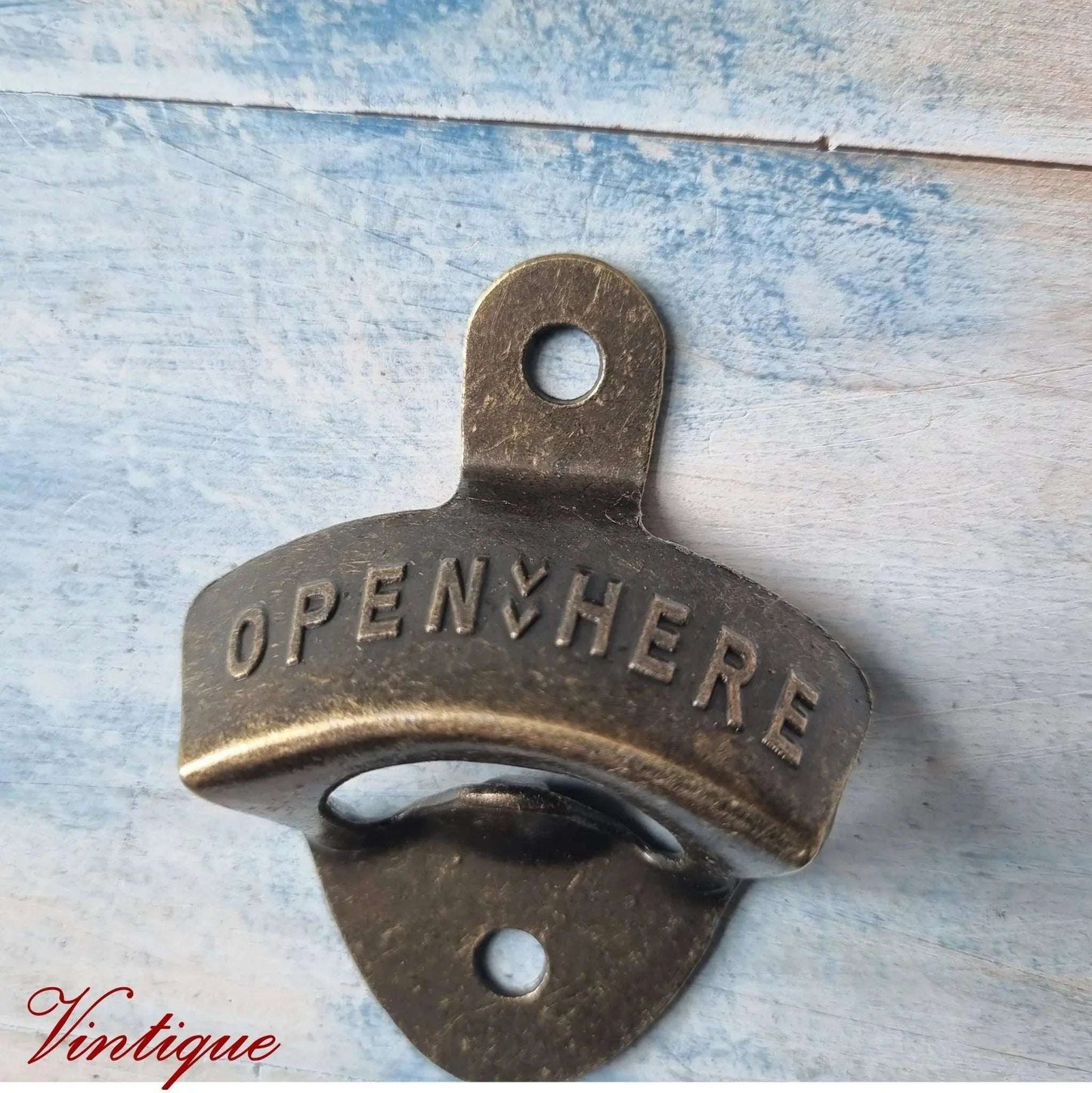 OPEN HERE- BRONZE Wall Mounted Vintage Bottle opener for beer bottles etc - Vintique Concepts