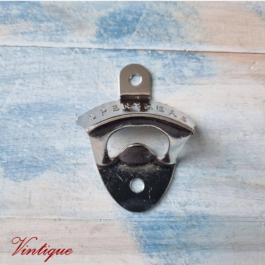 OPEN HERE- Silver Wall Mounted Vintage Bottle opener for beer bottles etc-Vintique Concepts