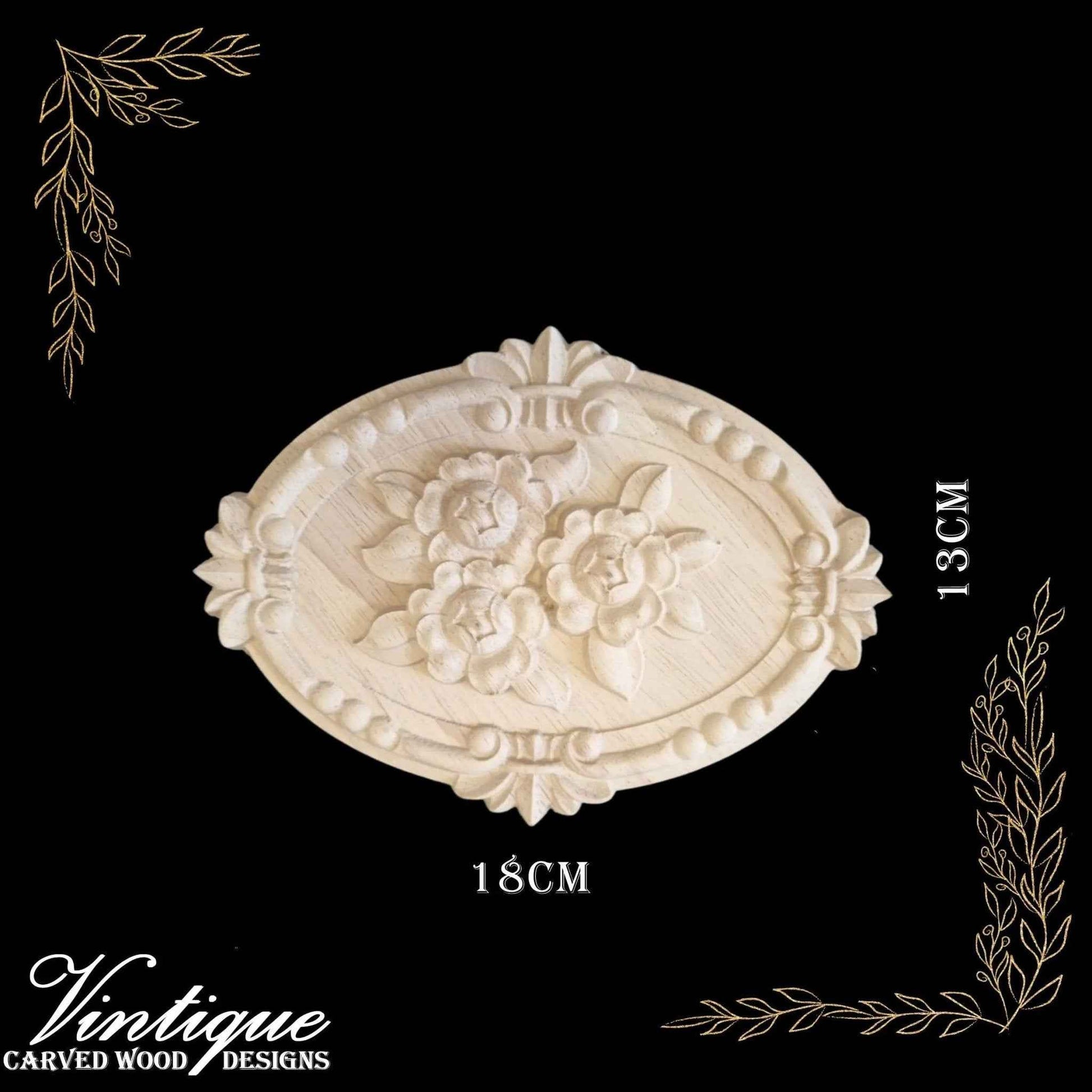 Oval Floral Fleur De Lis Rosette wood applique  13cm x 18cm