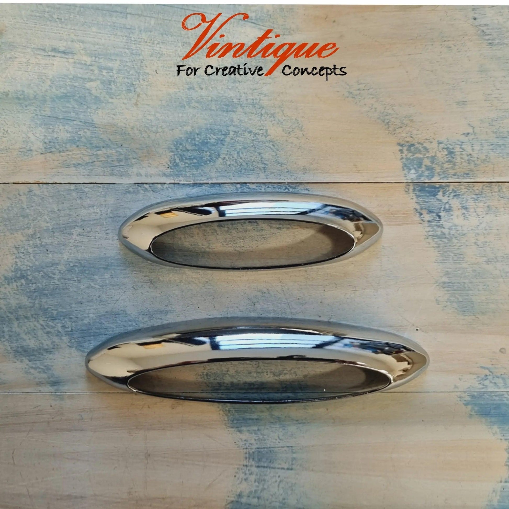 Oval silver (chome) cup pull drawer handle 147mm long-Vintique Concepts