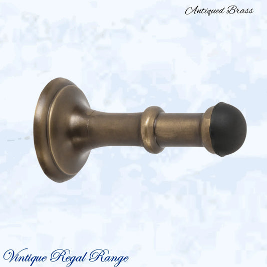 Antiqued Brass Classic rubber door stop 75mm Long - Vintique Concepts