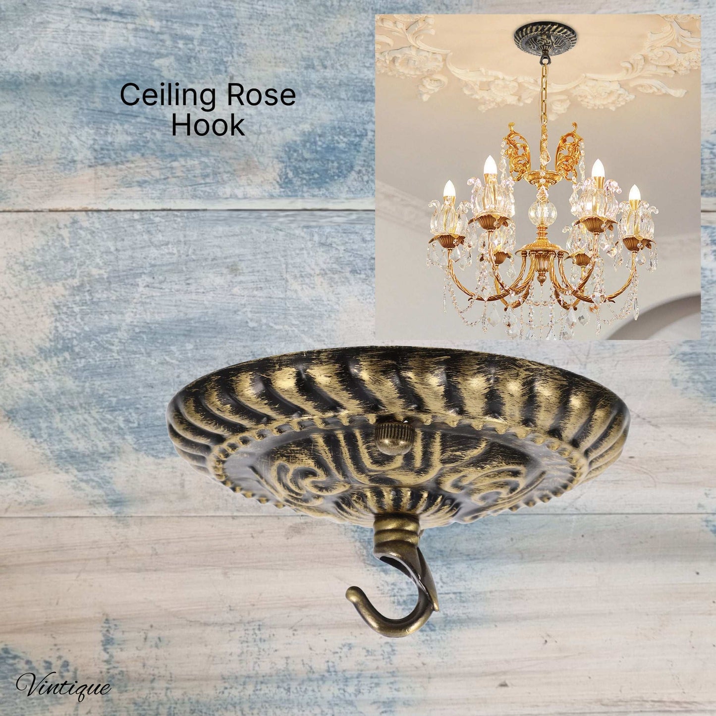 Chateau Atq Gold Ceiling Rose Hook- for hanging lights, planters etc