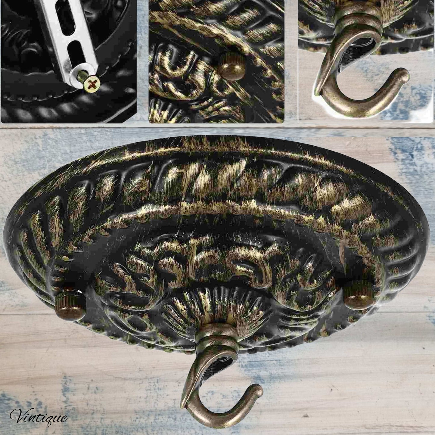 Chateau Atq Gold Ceiling Rose Hook- for hanging lights, planters etc