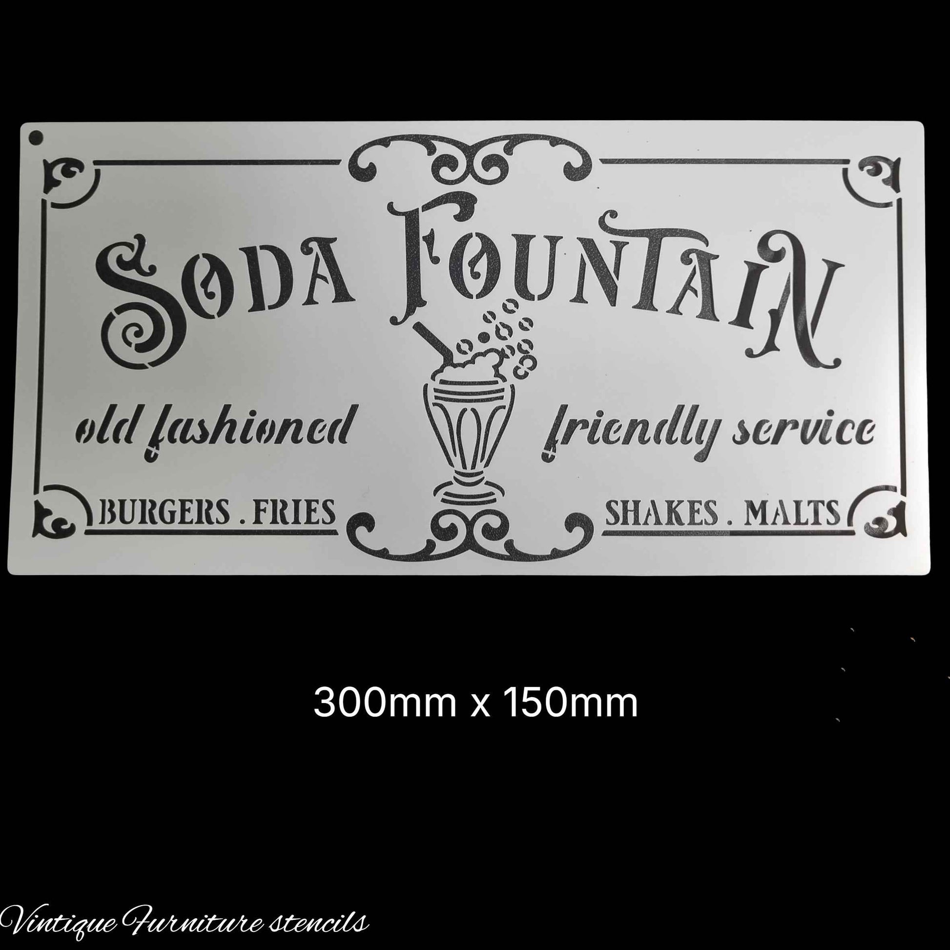 Country themed furniture paint stencil-Soda Fountain 300mm x 150mm