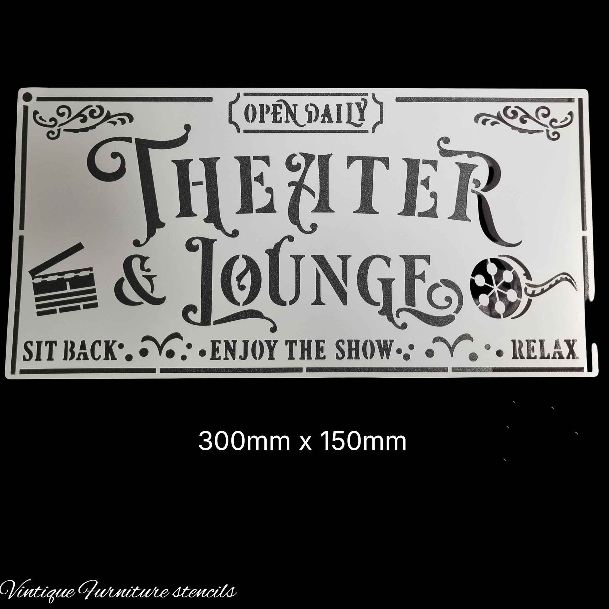 Country themed furniture paint stencil-Theater lounge 300mm x 150mm