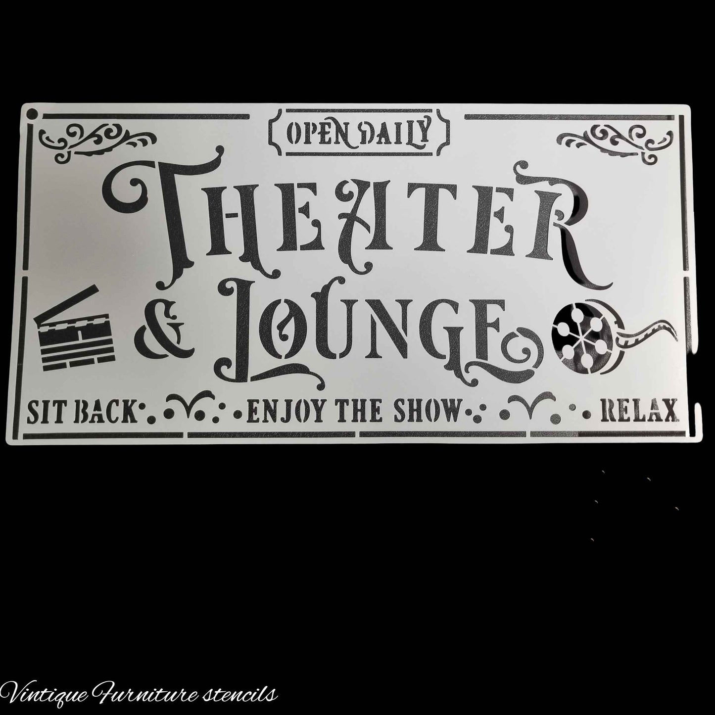 Country themed furniture paint stencil-Theater lounge 300mm x 150mm