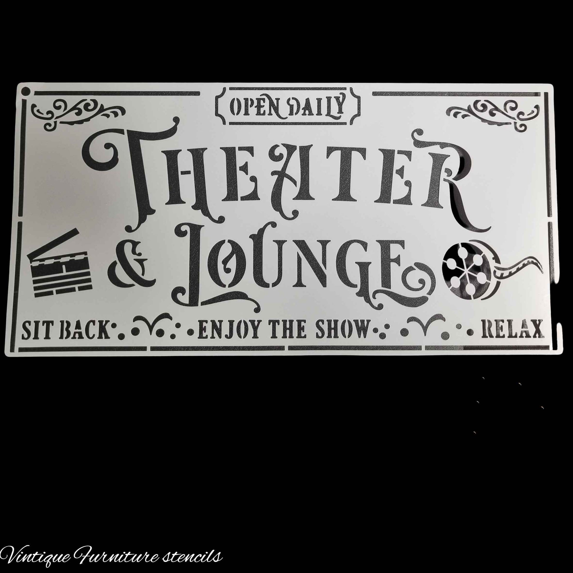 Country themed furniture paint stencil-Theater lounge 300mm x 150mm