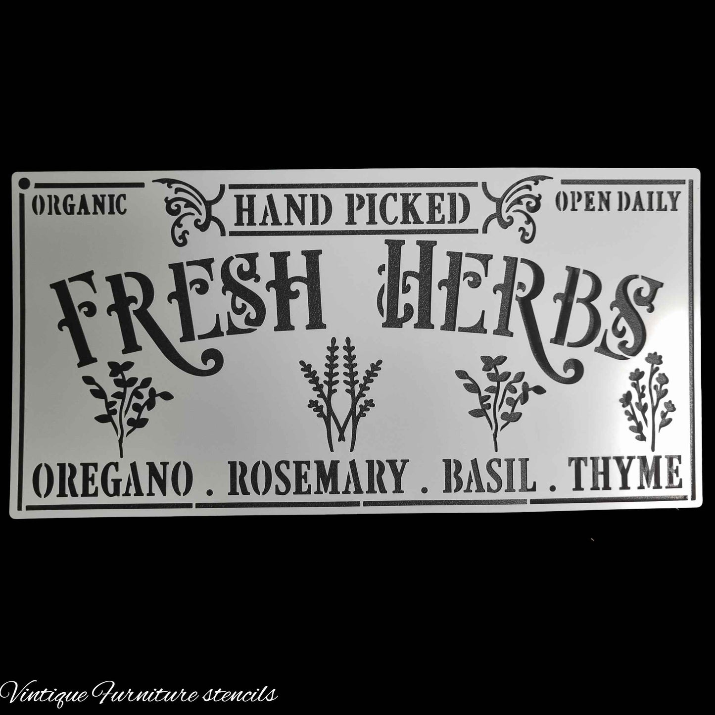 Country themed furniture paint stencil-FRESH HERBS 300mm x 150mm