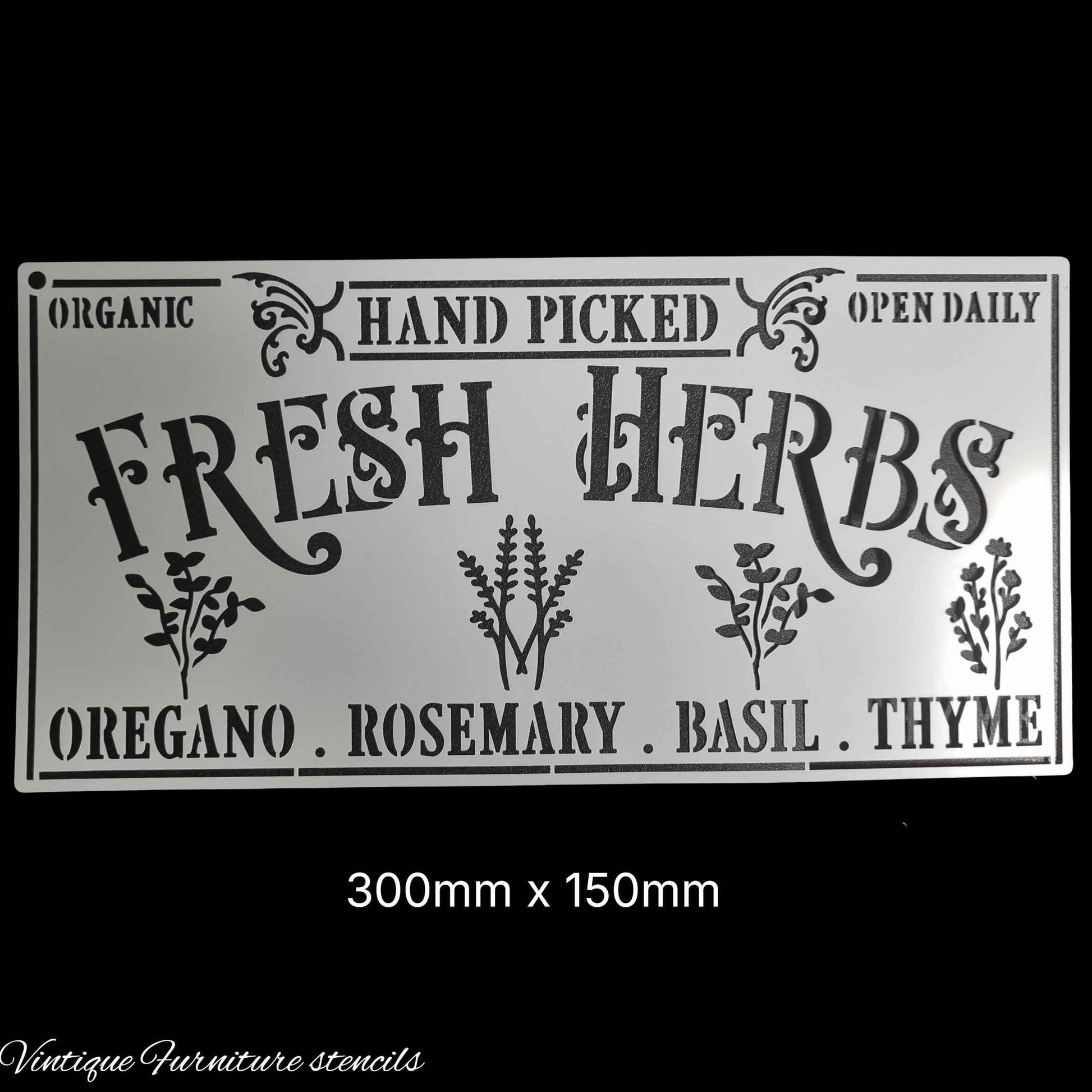 Country themed furniture paint stencil-FRESH HERBS 300mm x 150mm