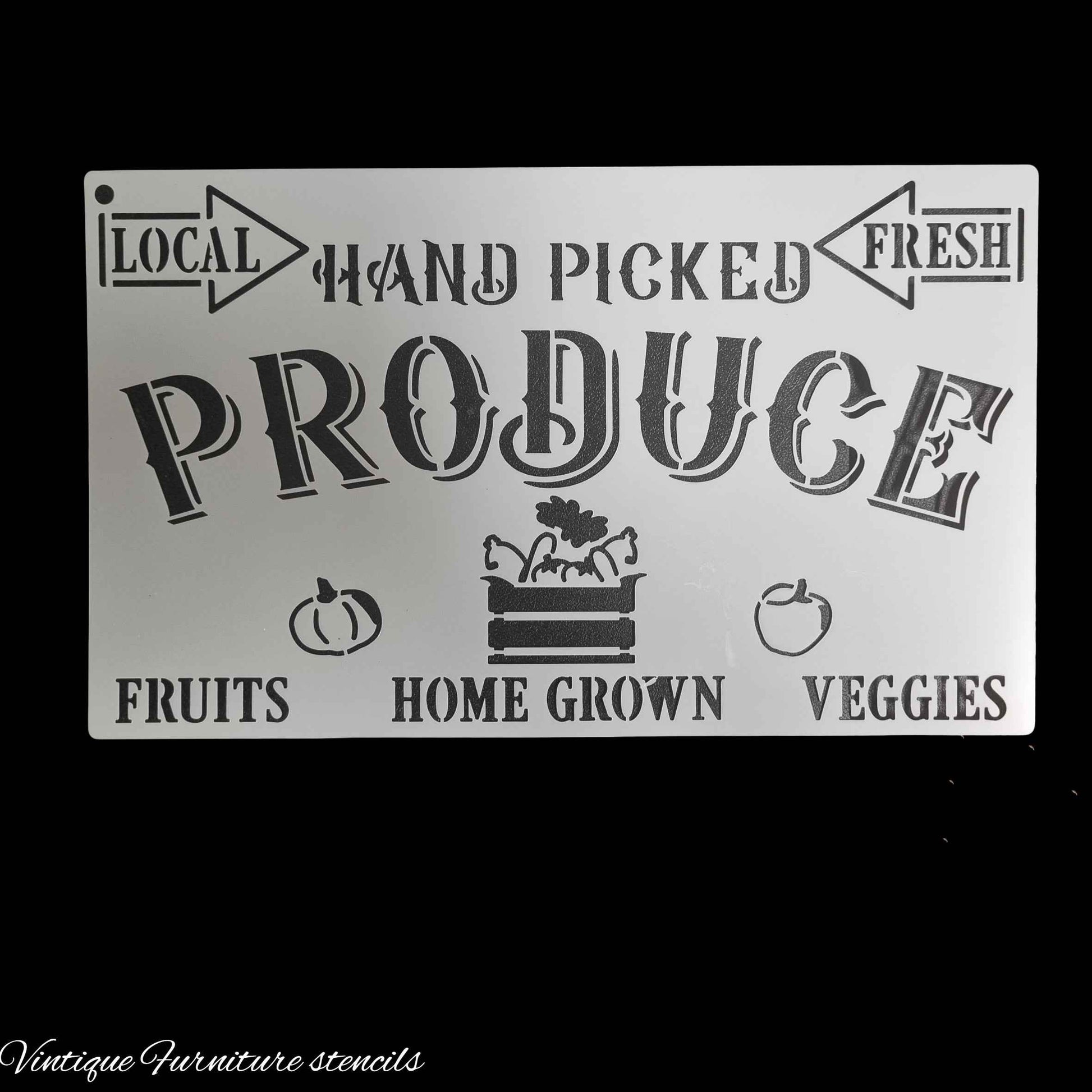 Country themed furniture paint stencil-PRODUCE 250mm x 150mm