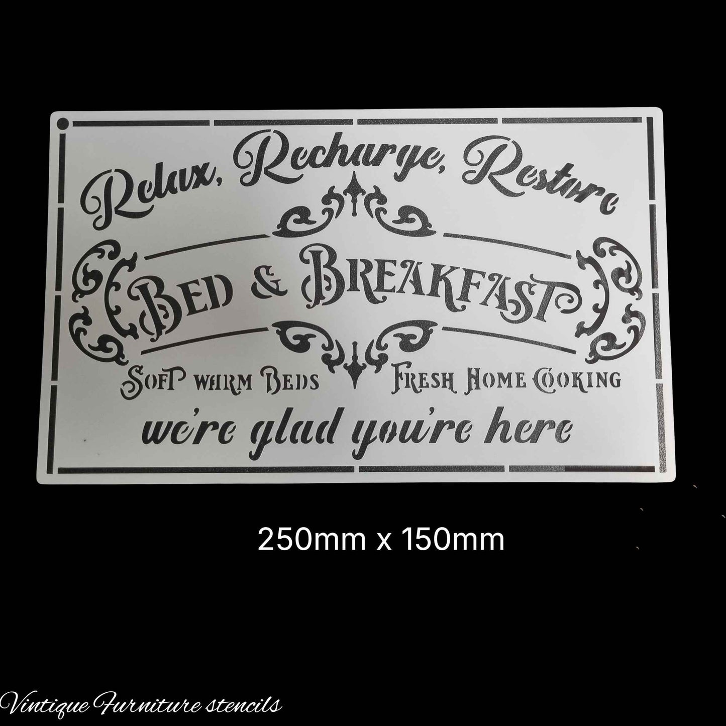 Country themed furniture paint stencil-BED & BREAKFAST 250mm x 150mm