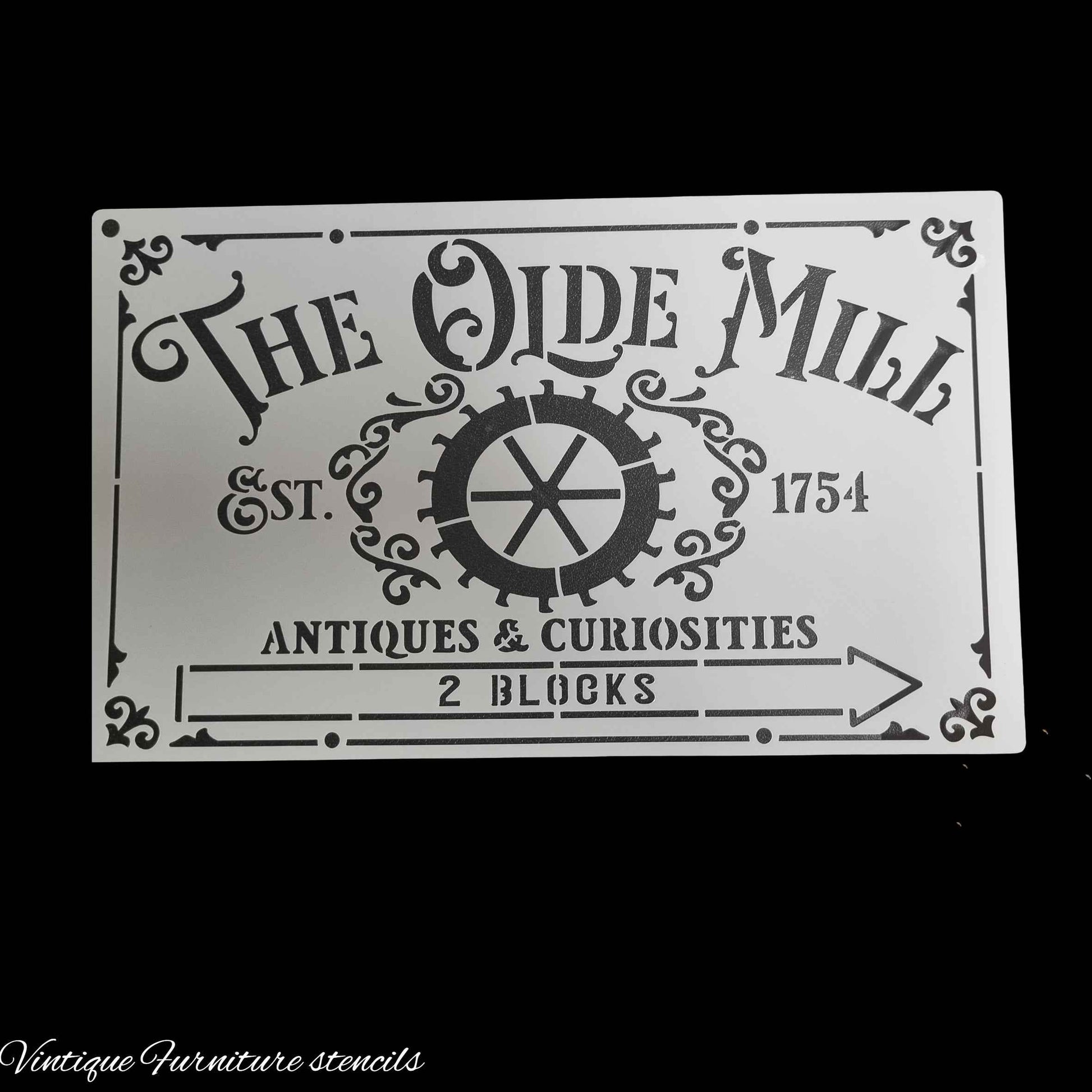Country themed furniture paint stencil-OLDE MILL 250mm x 150mm