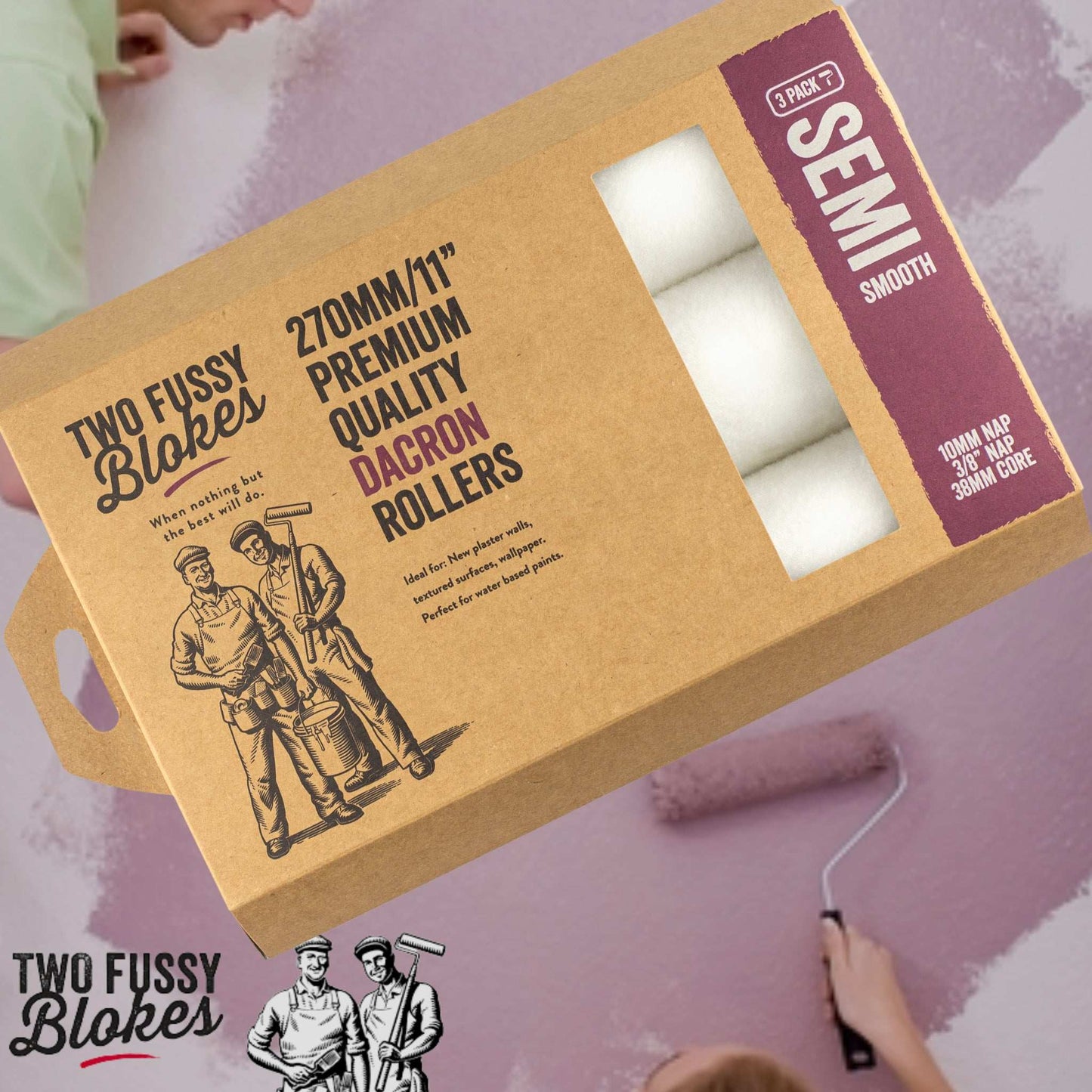 270mm Dacron Paint Roller Sleeve 3 Pack 10mm Nap From Two Fussy Blokes