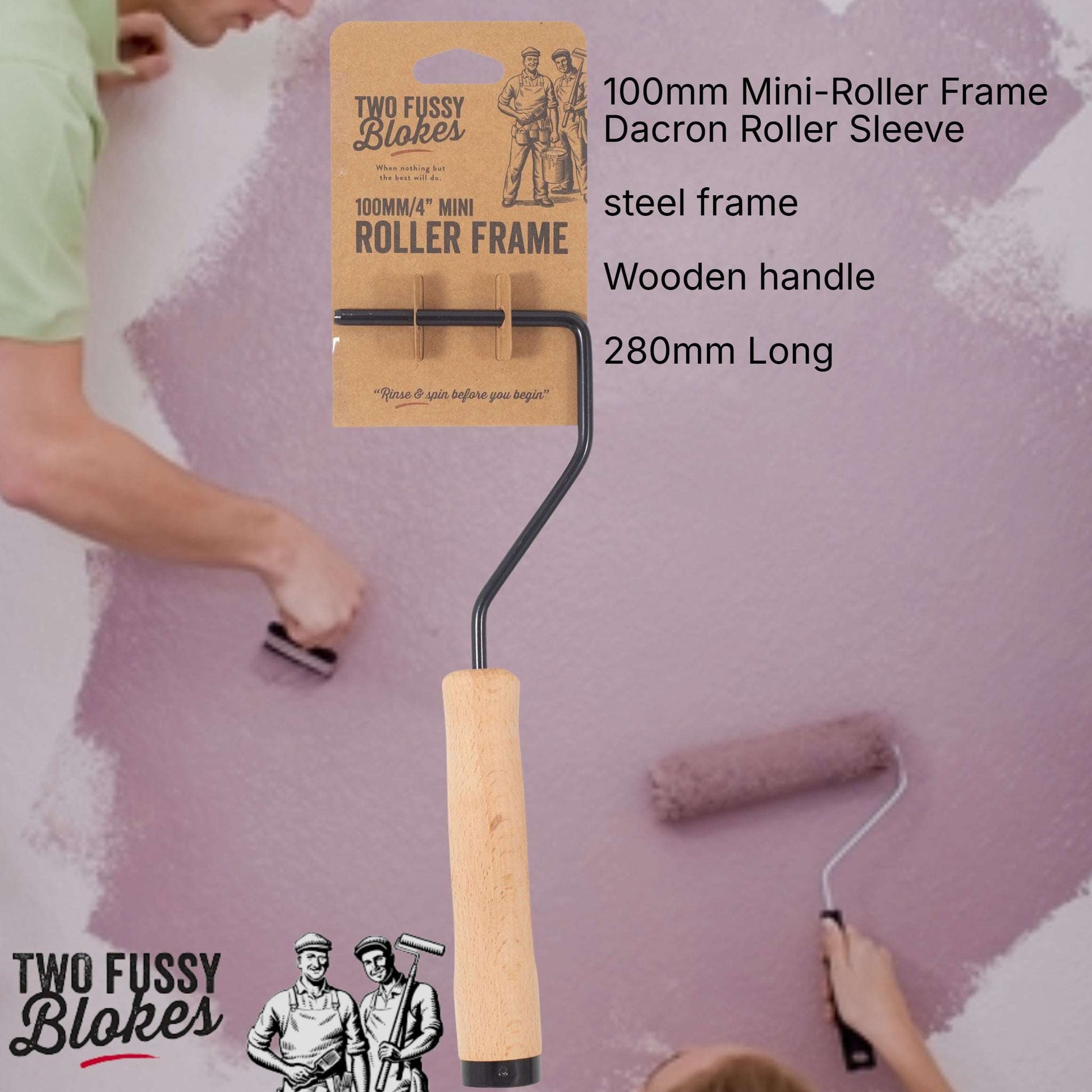 100mm wide mini-Roller 280mm Long handle from Two fussy Blokes