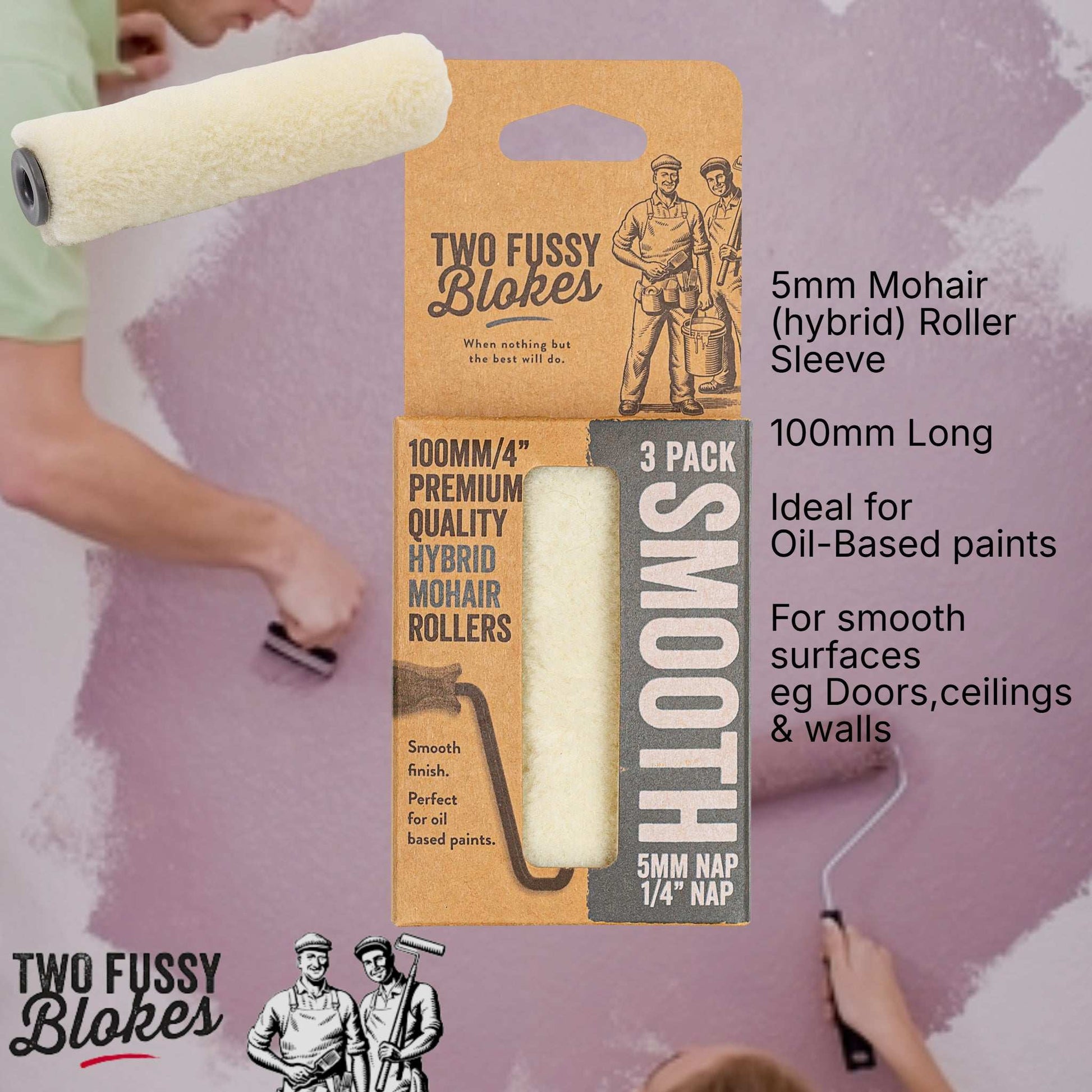 100mm Mini-Roller Mohair Paint Roller Sleeve -5mm Nap (3 Pack) From Two Fussy Blokes