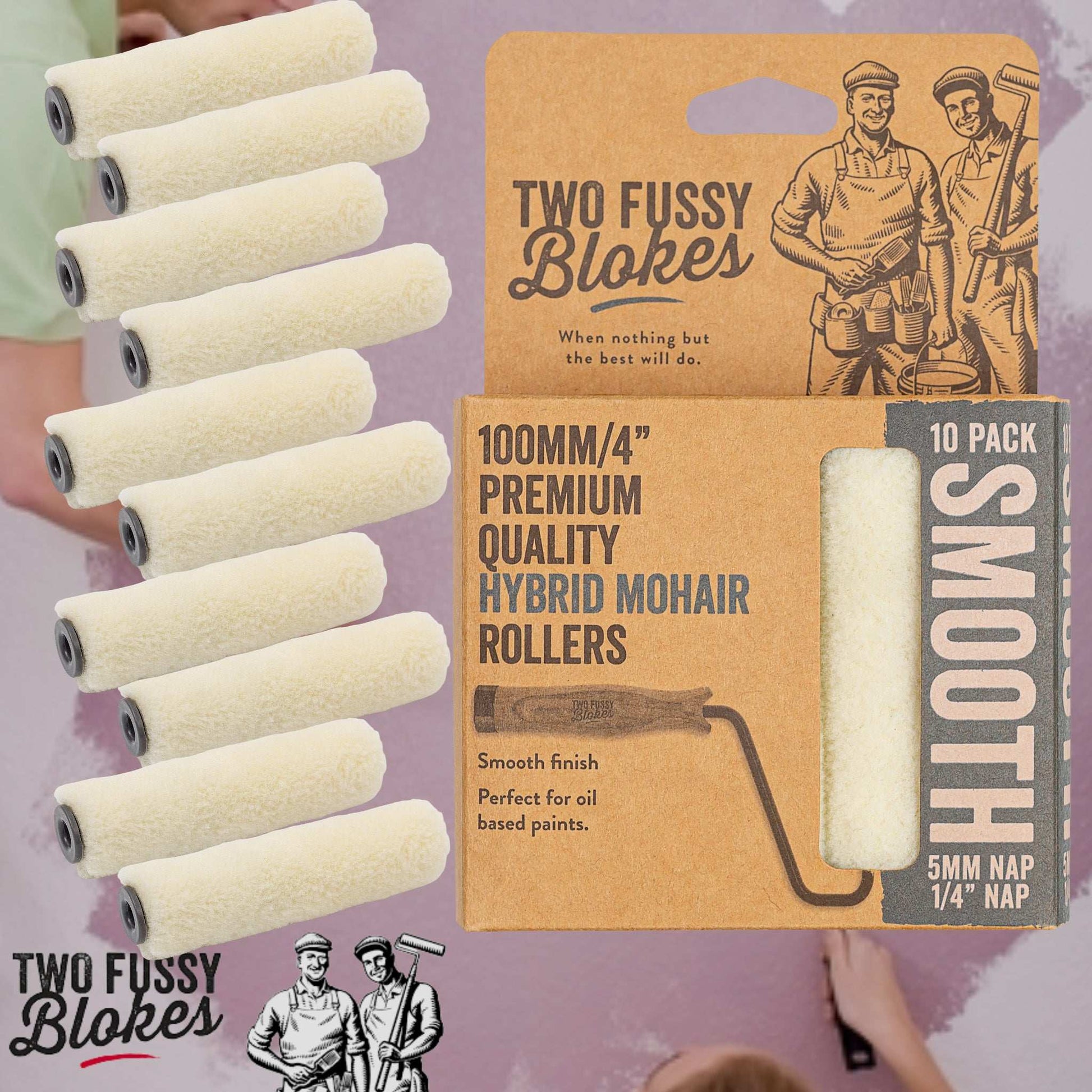 100mm Mini-Roller Mohair Paint Roller Sleeve -5mm Nap (10 Pack) From Two Fussy Blokes