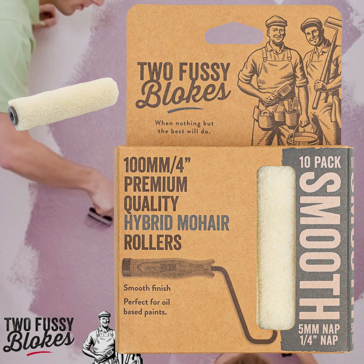 100mm Mini-Roller Mohair Paint Roller Sleeve -5mm Nap (10 Pack) From Two Fussy Blokes