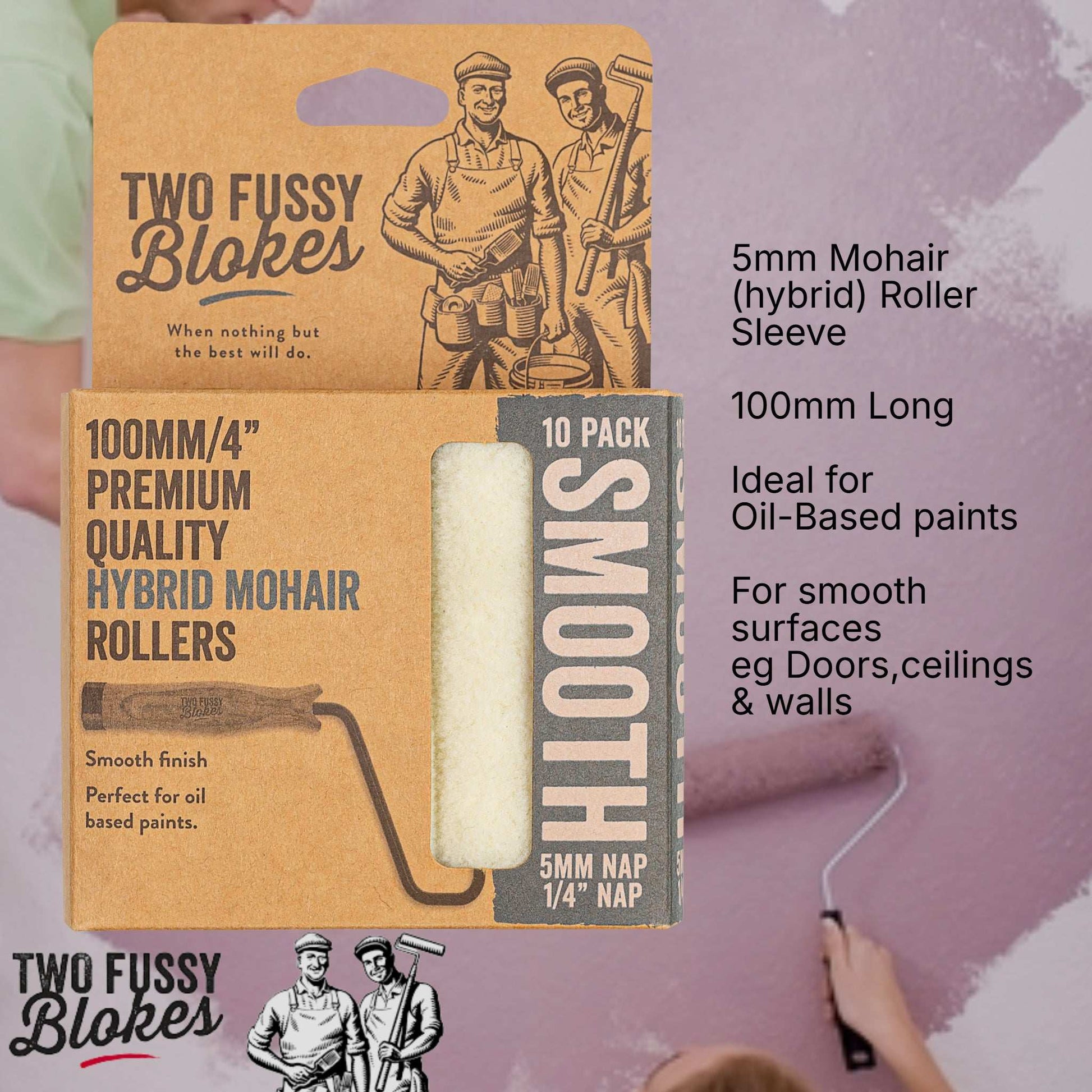 100mm Mini-Roller Mohair Paint Roller Sleeve -5mm Nap (10 Pack) From Two Fussy Blokes