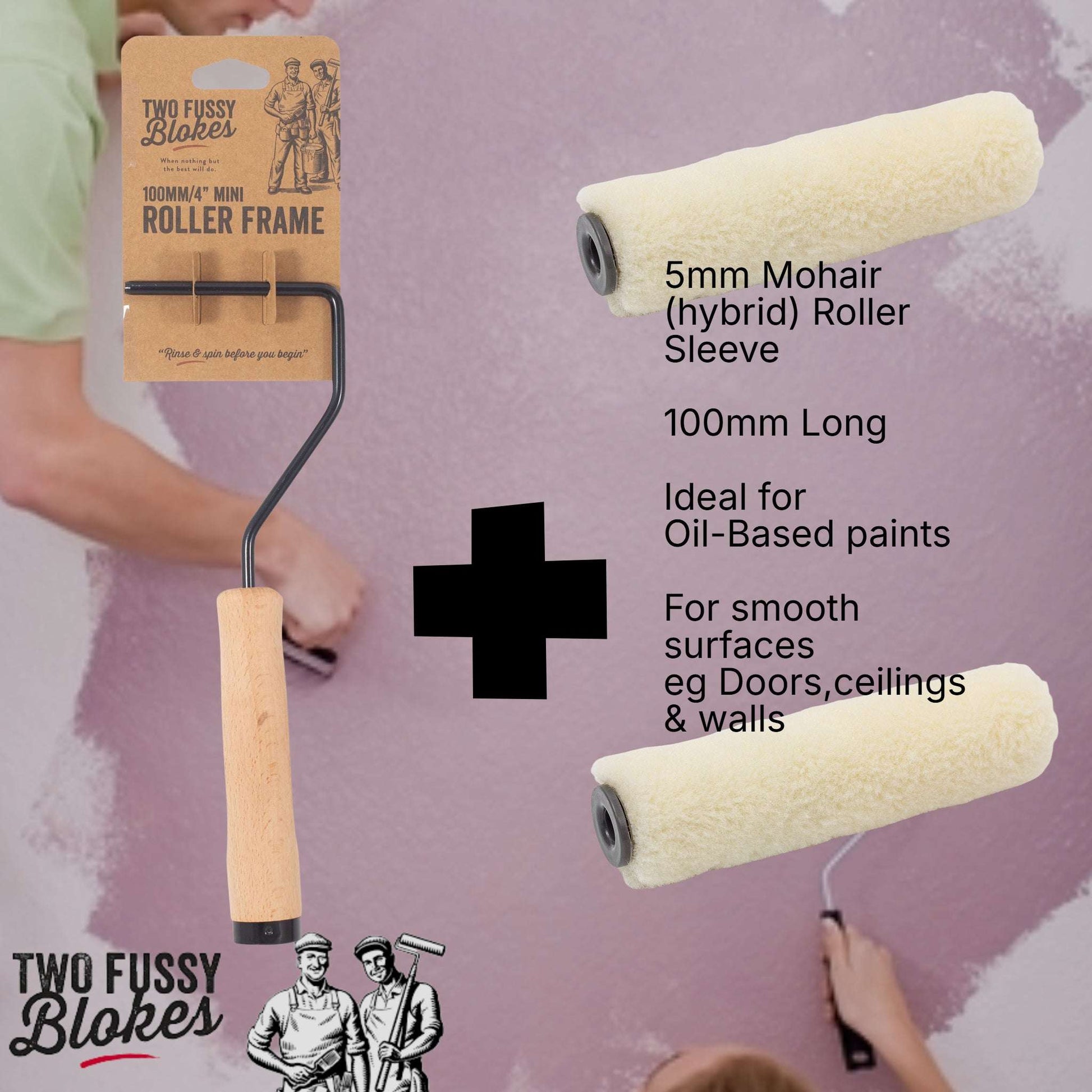 100mm Mini-Roller Mohair 2x Sleeves  & Handle  From Two Fussy Blokes