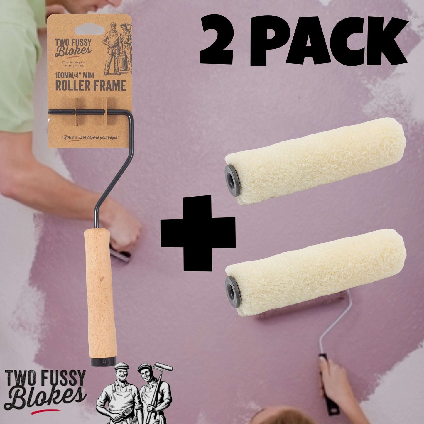 100mm Mini-Roller Mohair 2x Sleeves  & Handle  From Two Fussy Blokes