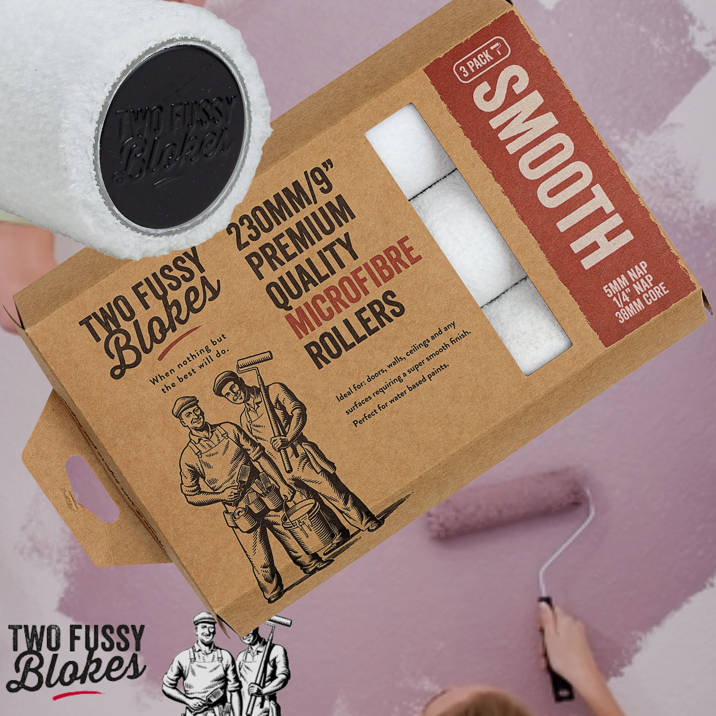 230mm Microfibre Paint Roller Sleeve -Smooth 5mm Nap(3 PACK)  From Two Fussy Blokes