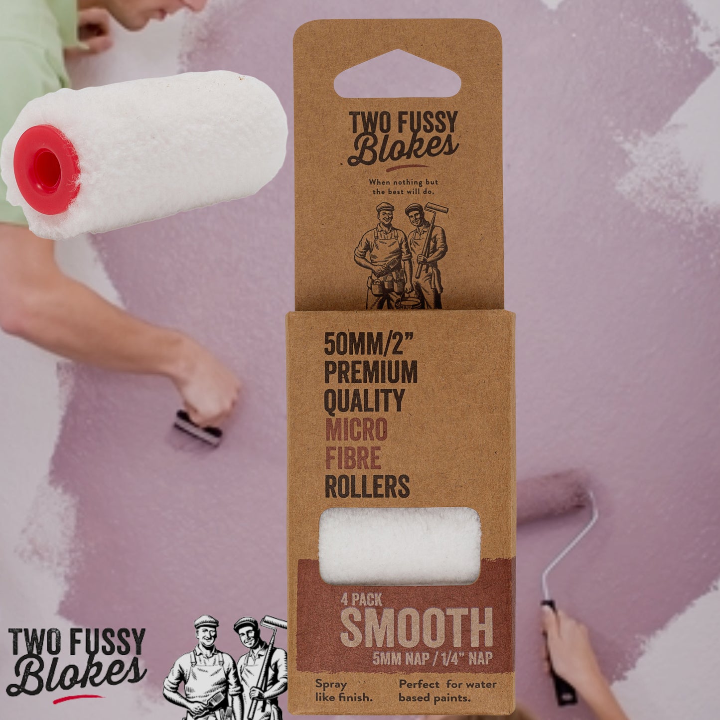 50mm Microfibre Paint Mini-Roller Sleeve -4 Pack-Smooth 5mm Nap From Two Fussy Blokes
