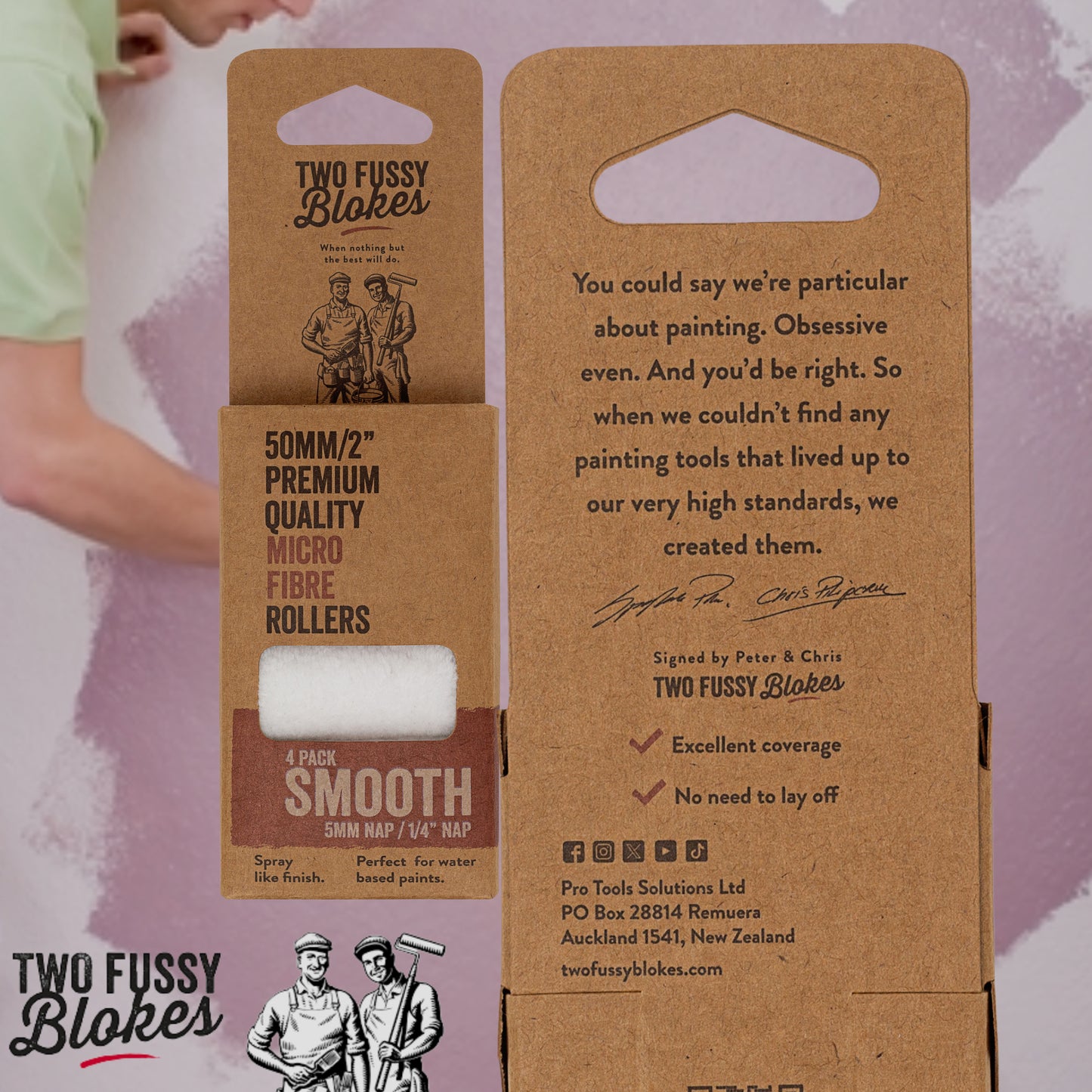 50mm Microfibre Paint Mini-Roller Sleeve -4 Pack-Smooth 5mm Nap From Two Fussy Blokes