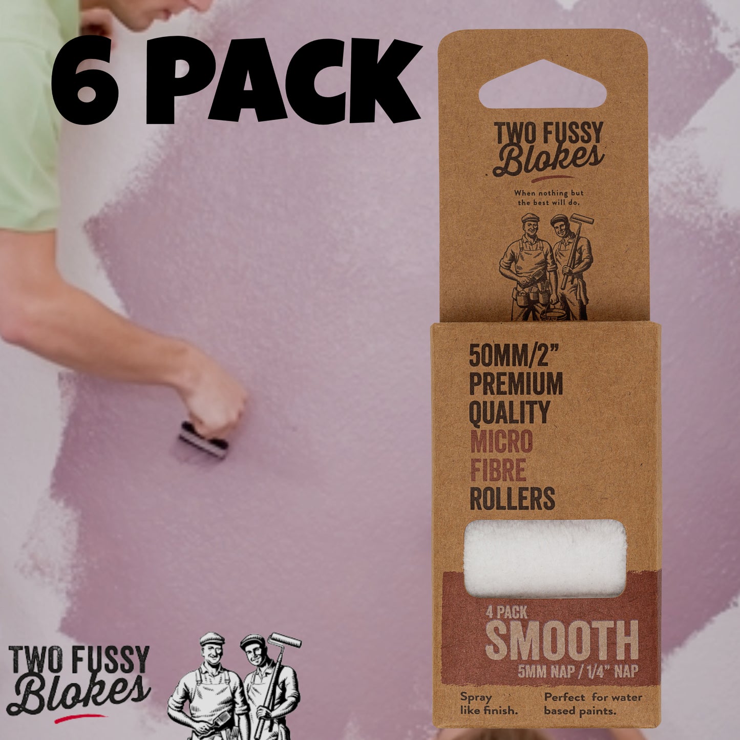 50mm Microfibre Paint Mini-Roller Sleeve -4 Pack-Smooth 5mm Nap From Two Fussy Blokes