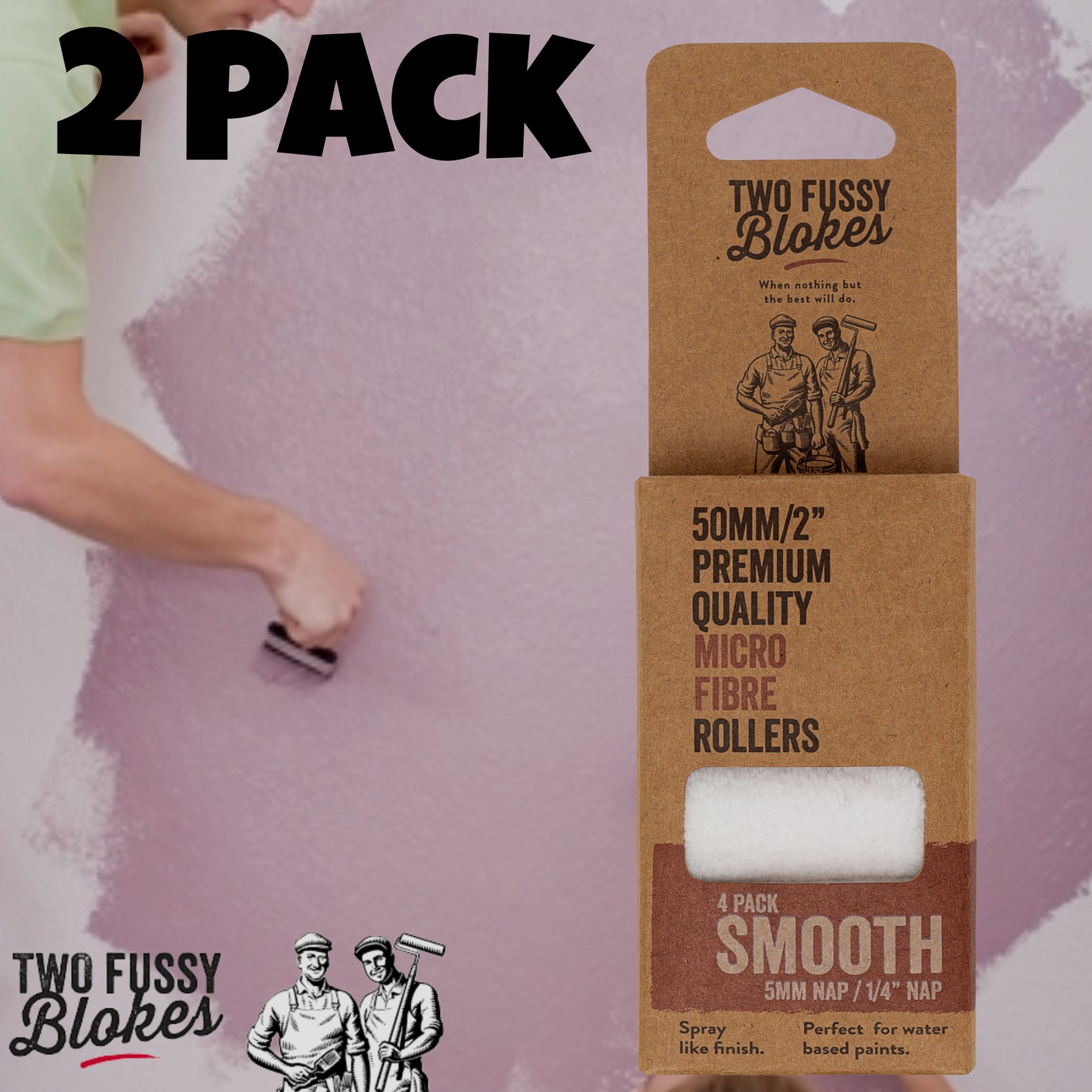 50mm Microfibre Paint Mini-Roller Sleeve -4 Pack-Smooth 5mm Nap From Two Fussy Blokes