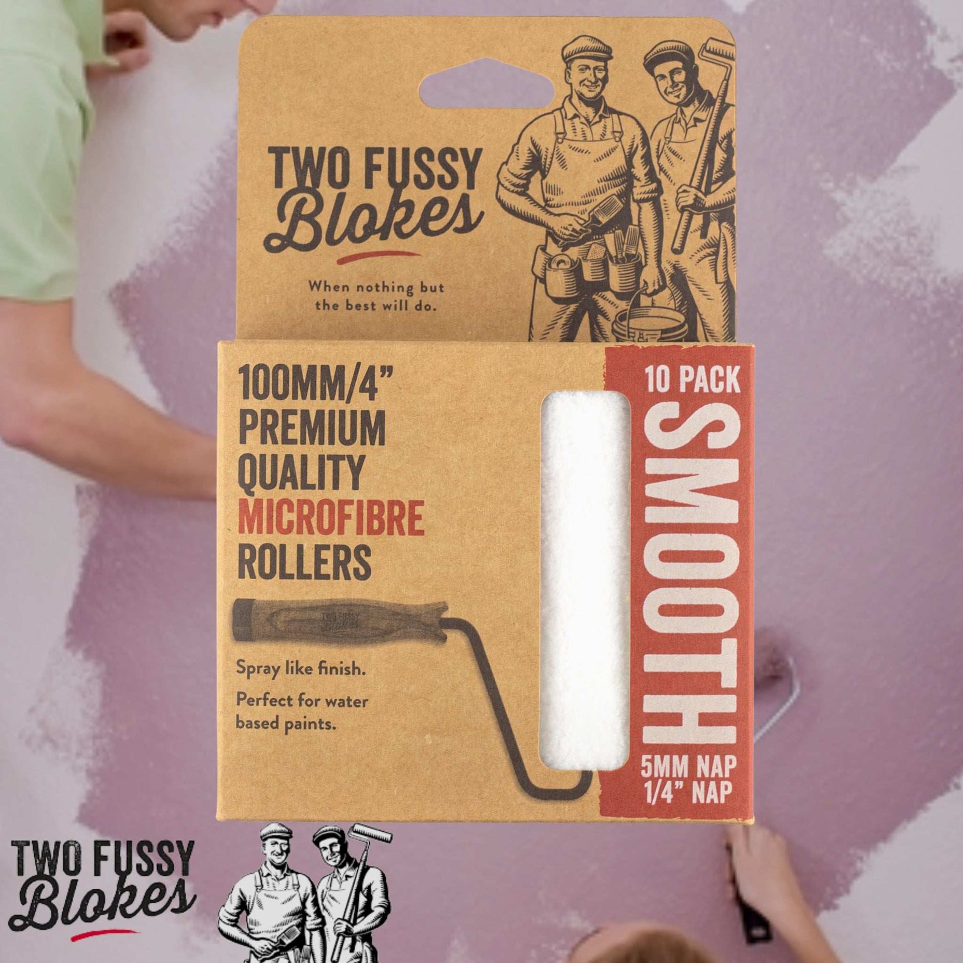 100mm Microfibre Paint Mini-Roller Sleeve 10 Pack -Smooth 5mm Nap From Two Fussy Blokes