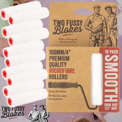 100mm Microfibre Paint Mini-Roller Sleeve 10 Pack -Smooth 5mm Nap From Two Fussy Blokes