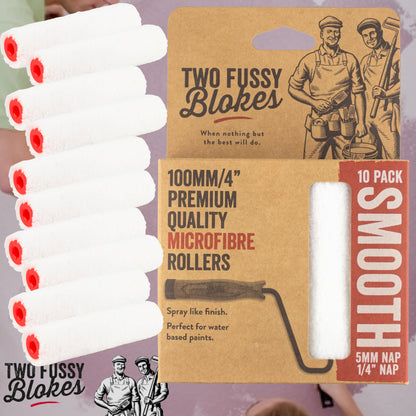 100mm Microfibre Paint Mini-Roller Sleeve 10 Pack -Smooth 5mm Nap From Two Fussy Blokes