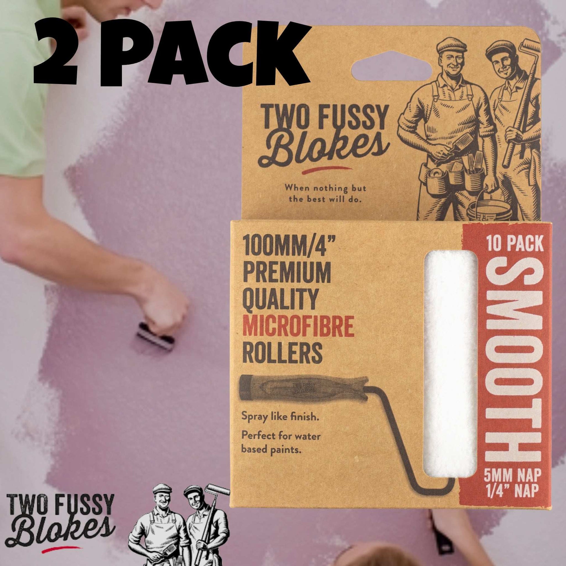 100mm Microfibre Paint Mini-Roller Sleeve 10 Pack -Smooth 5mm Nap From Two Fussy Blokes