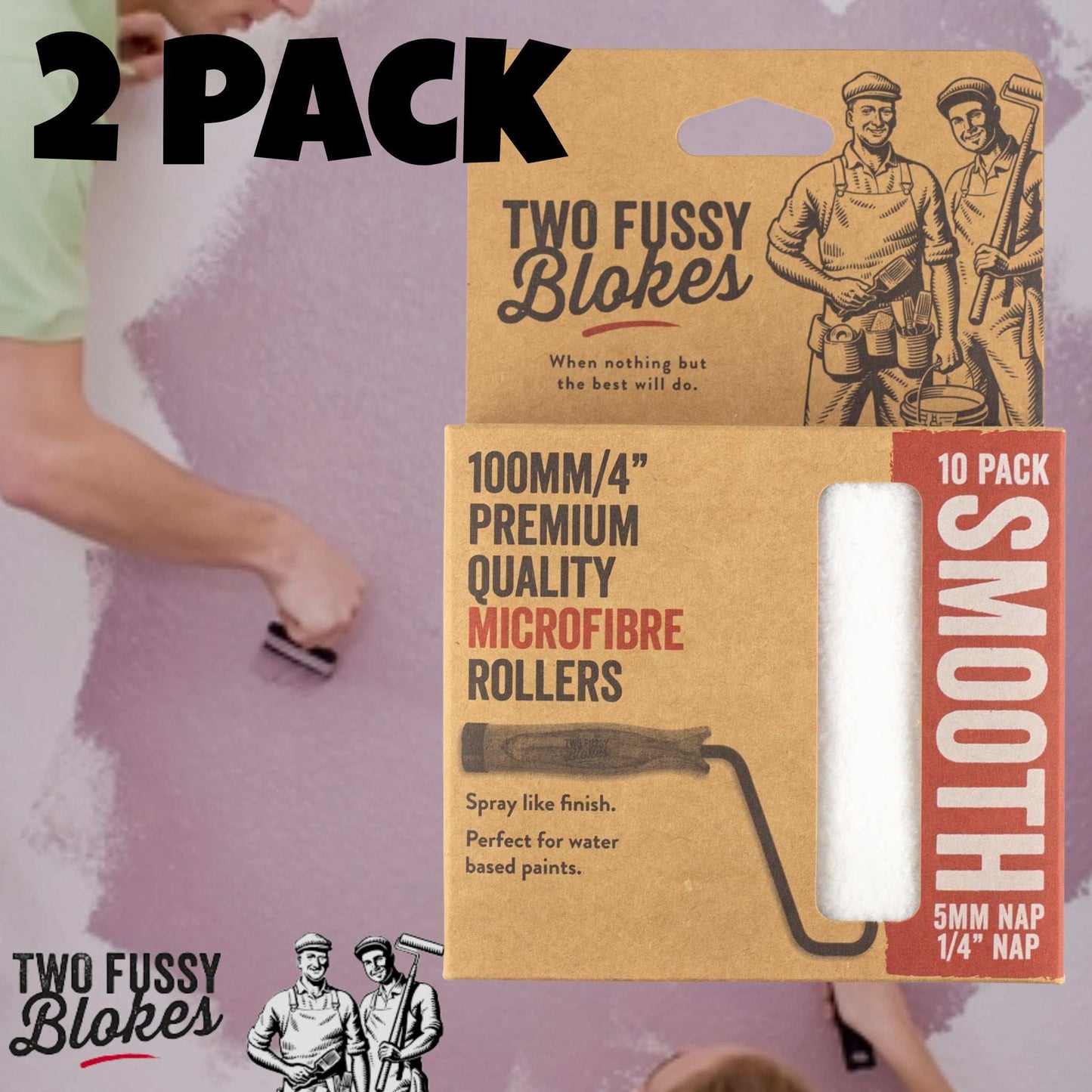 100mm Microfibre Paint Mini-Roller Sleeve 10 Pack -Smooth 5mm Nap From Two Fussy Blokes