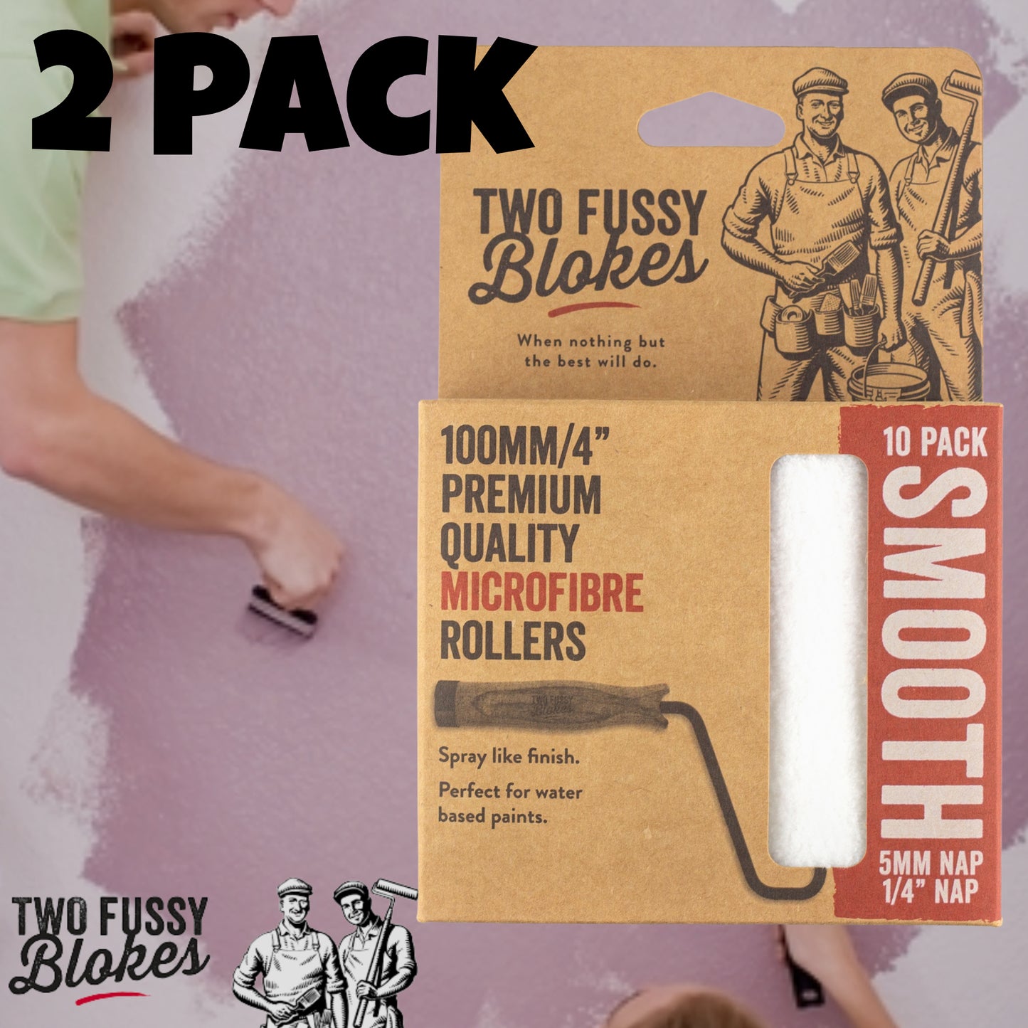 100mm Microfibre Paint Mini-Roller Sleeve 10 Pack -Smooth 5mm Nap From Two Fussy Blokes