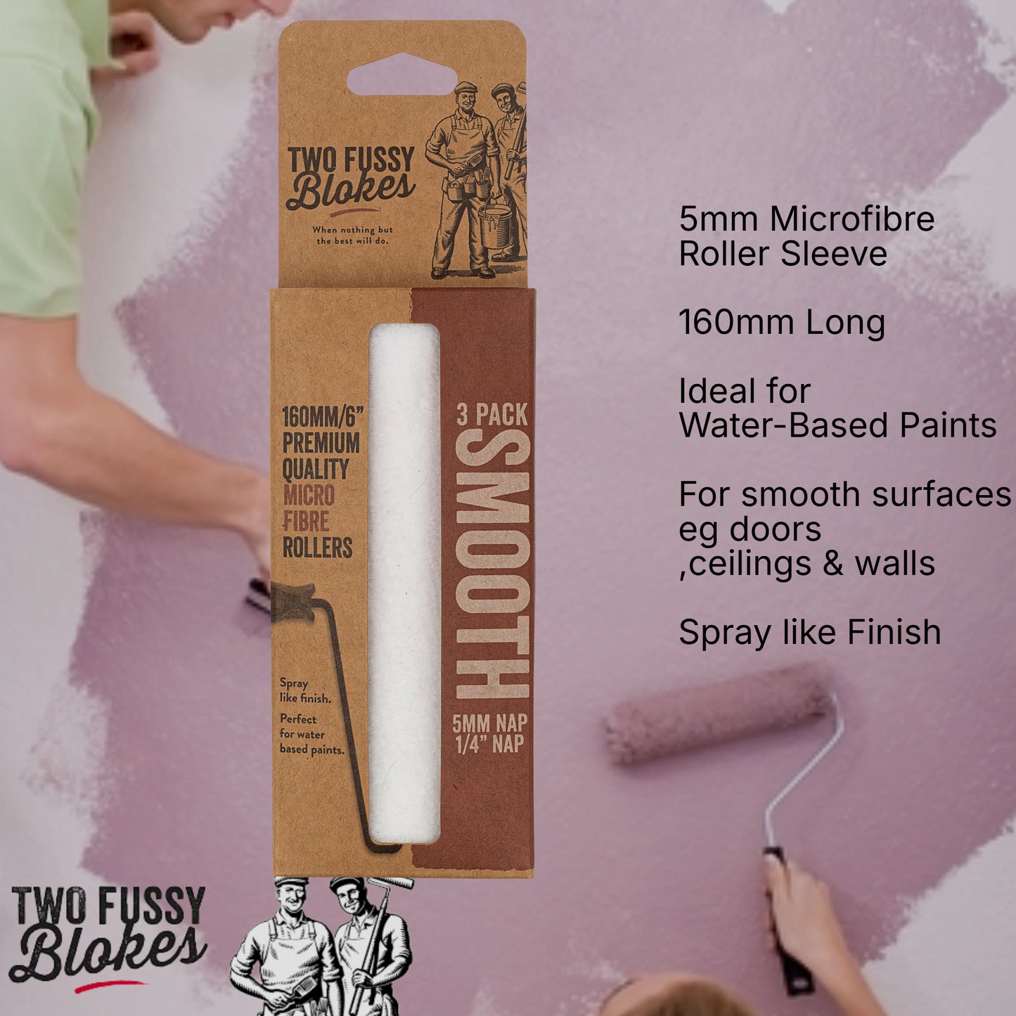 160mm Microfibre Paint Mini-Roller Sleeve 3 Pack -Smooth 5mm Nap From Two Fussy Blokes