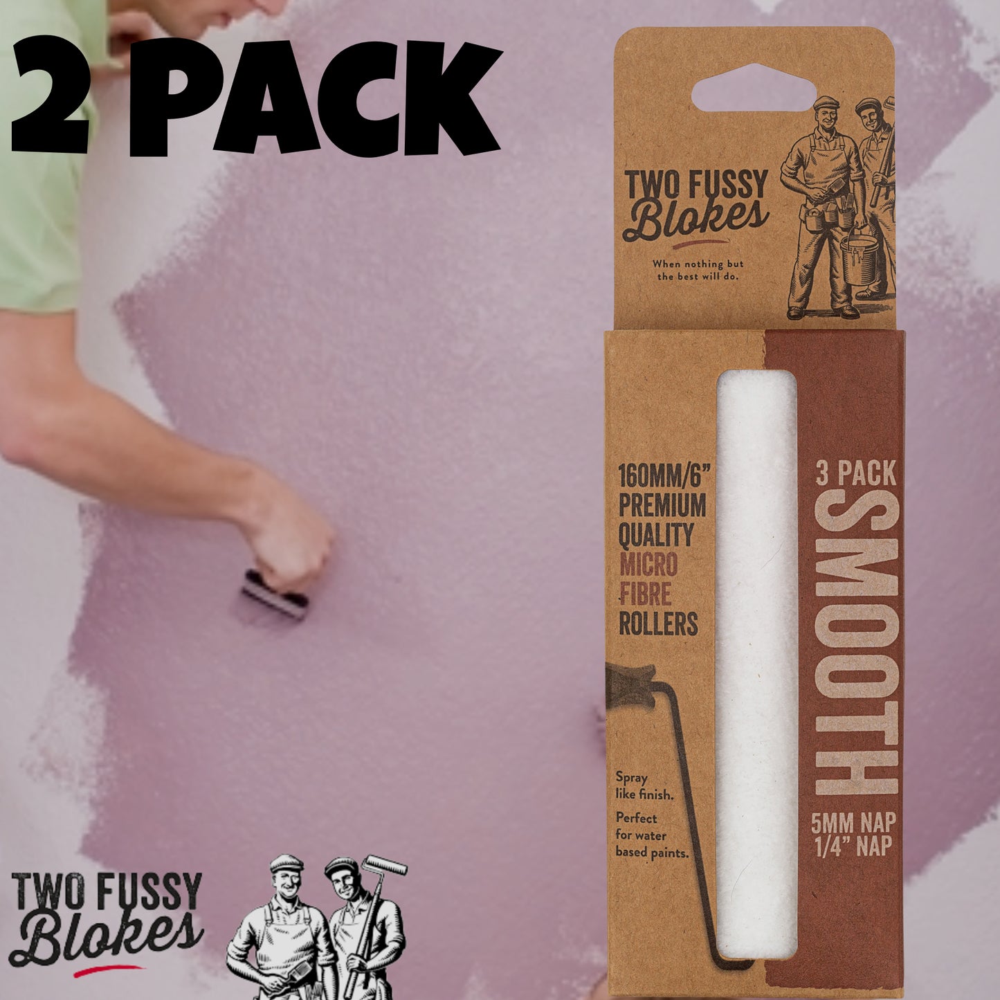 160mm Microfibre Paint Mini-Roller Sleeve 3 Pack -Smooth 5mm Nap From Two Fussy Blokes