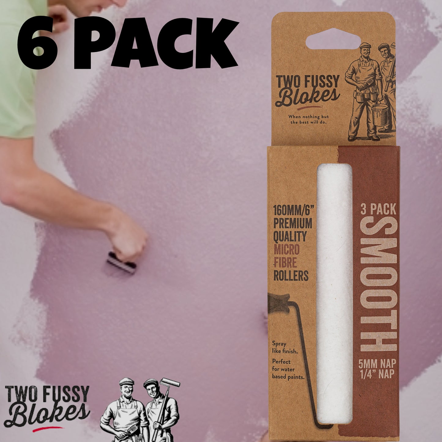 160mm Microfibre Paint Mini-Roller Sleeve 3 Pack -Smooth 5mm Nap From Two Fussy Blokes