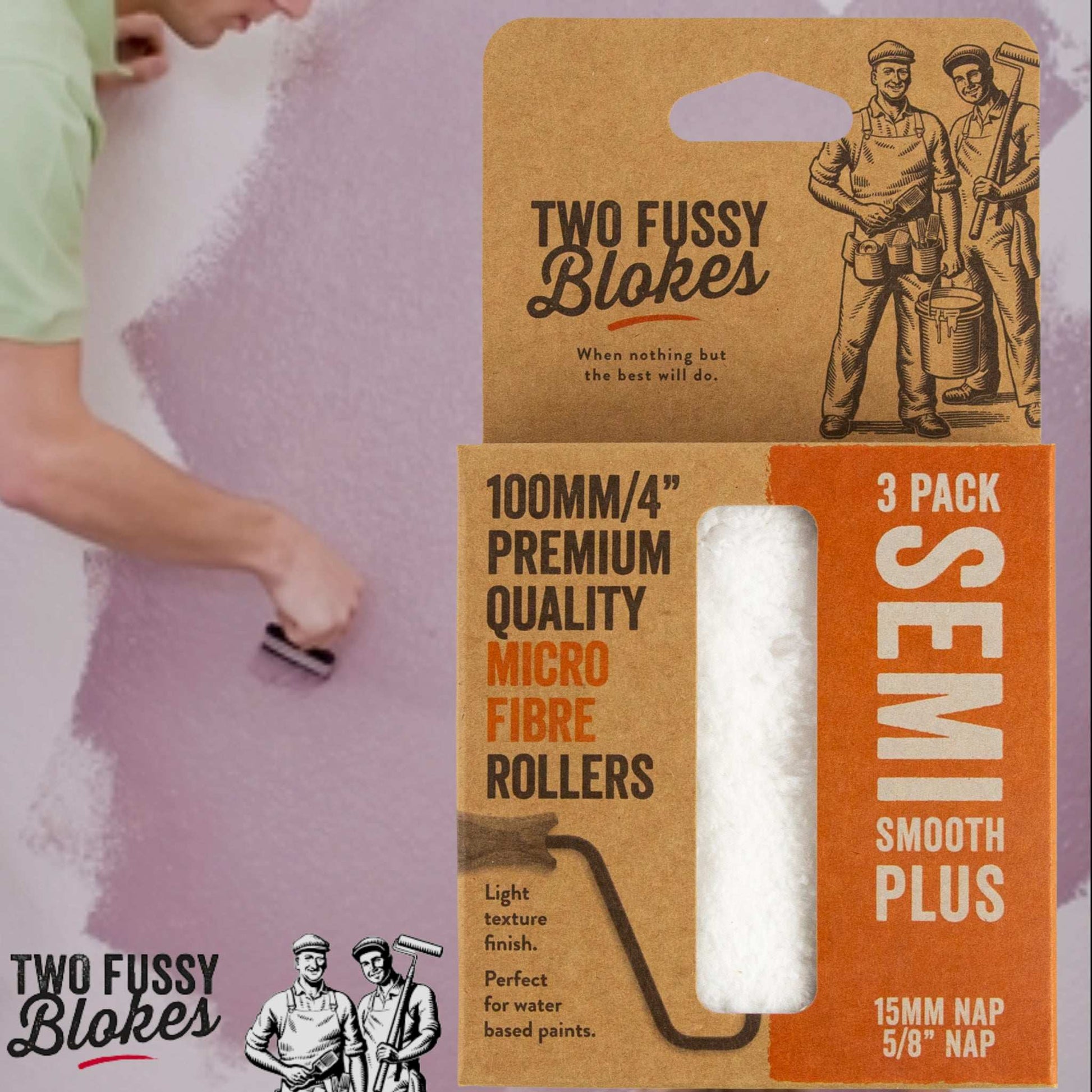 100mm Microfibre Paint Mini-Roller Sleeve 3 Pack -Semi-Smooth 15mm Nap From Two Fussy Blokes